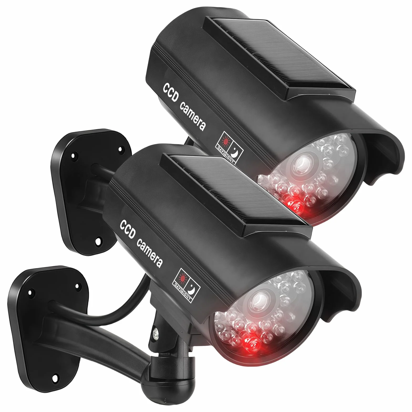 Sporgo 2 pièces Caméra factice Extérieur: Caméra de surveillance factice solaire avec lumière LED rouge clignotante, caméra de surveillance factice caméra de sécurité factice pour intérieur et