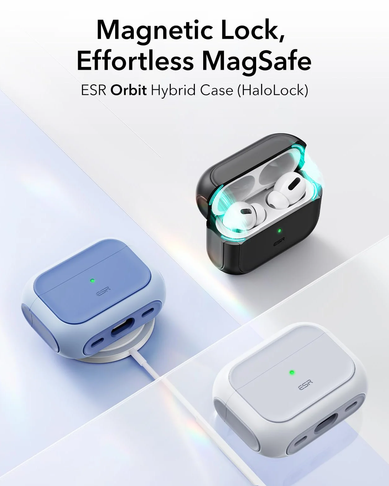 ESR Coque pour AirPods Pro 2/1, Compatible MagSafe, Protection Hybride, Noir