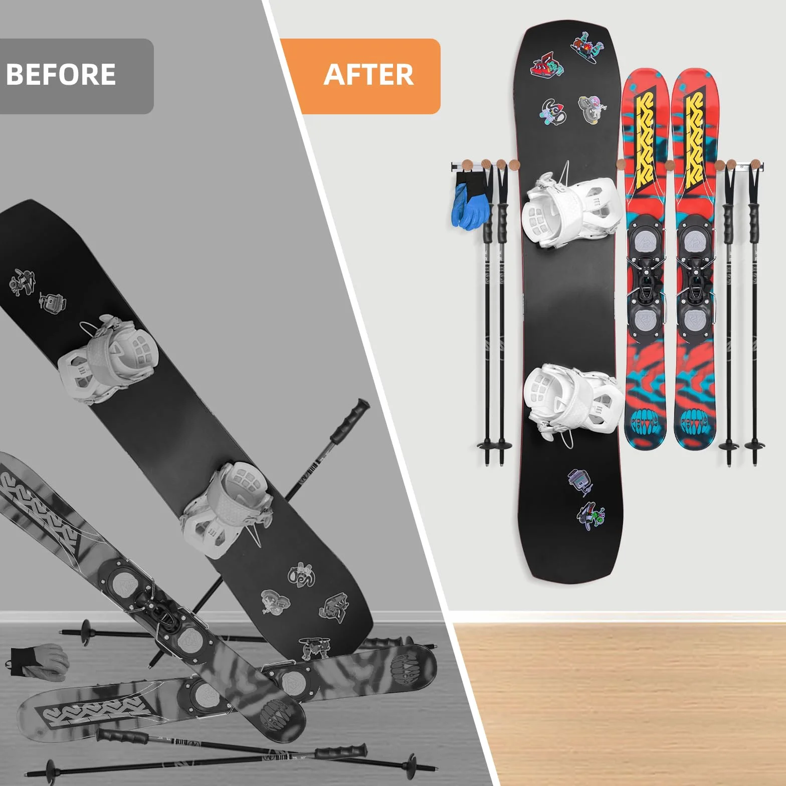 Fuloon Support de Ski et Snowboard Universel Rangement Mural