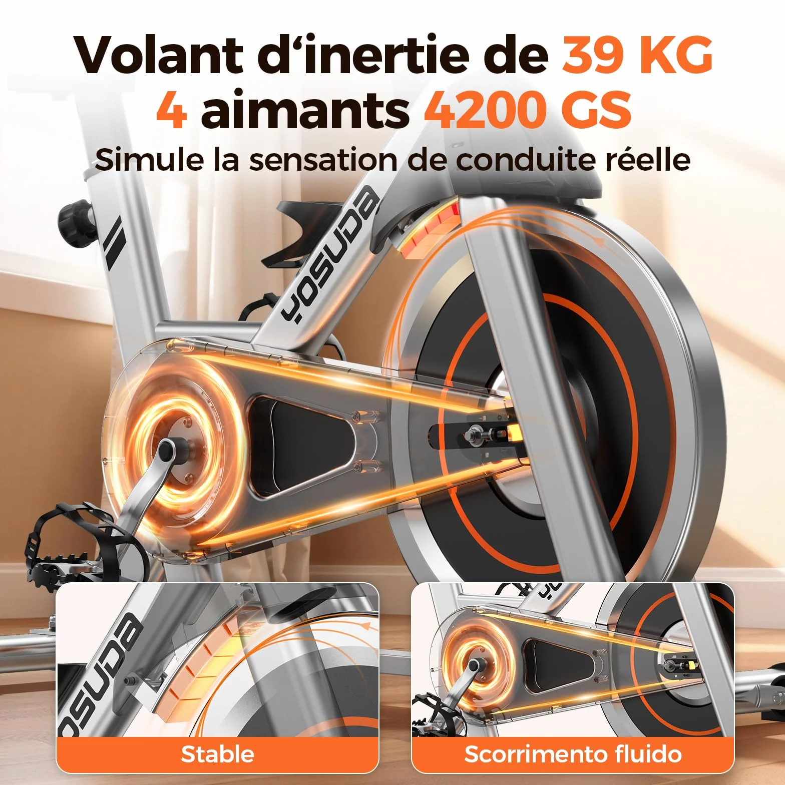 YOSUDA Vélo d'Appartement Magnétique Réglable Connecté 136 kg