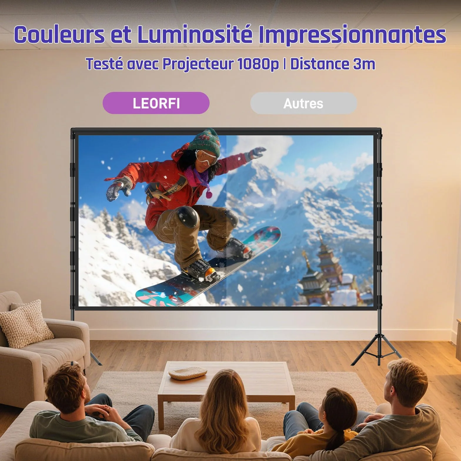 LEORFI Écran de Projection Portable 120 Pouces HD 4K 16:9 avec Trépied