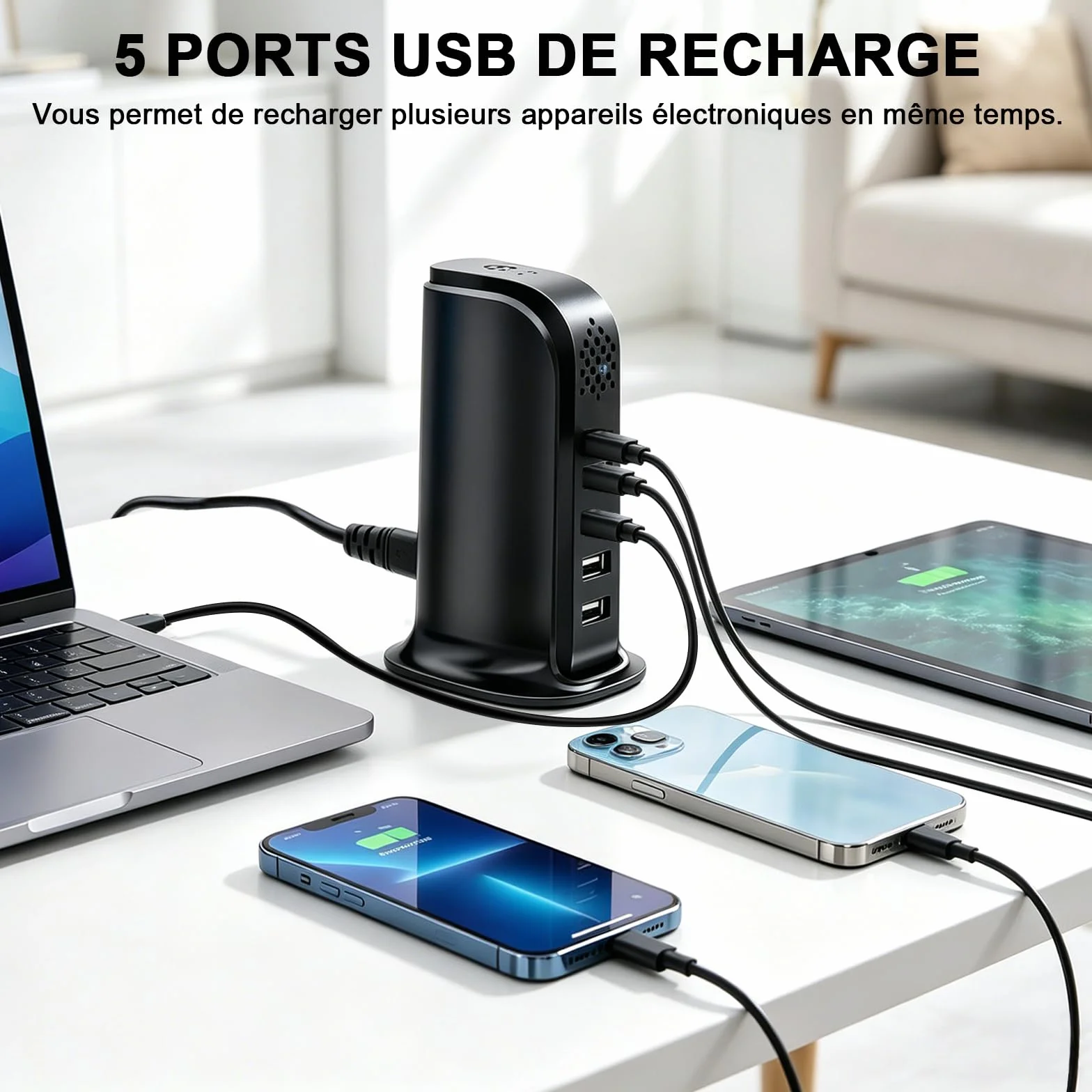 Caméra Cachée Wi-FI 5G, Chargeur USB à 5 Ports avec Caméra Cachée, Mini-caméra Espion Wi-FI HD 1080P, MiniCaméra Cachée WiFi USB avec Détection de Mouvement et Enregistrement en Boucle