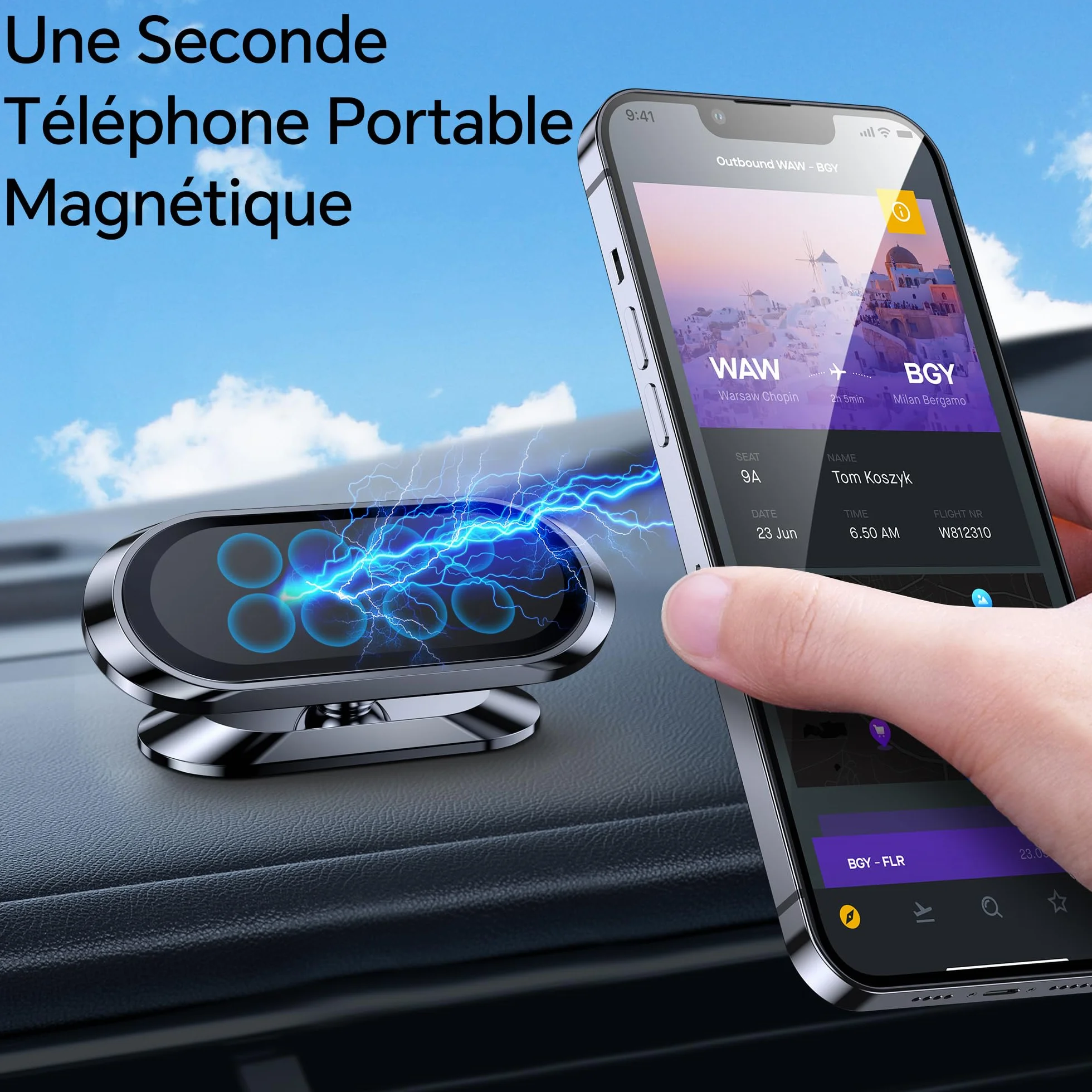 Coolpow Support Telephone Voiture Magnetique 【Lot De 2】Aimant Telephone Voiture【360°】Porte Telephone Voiture Portable Aimanté Adhésif Accessoire Voiture pour iPhone 17 Pro Max 16【avec Plaque de métal】