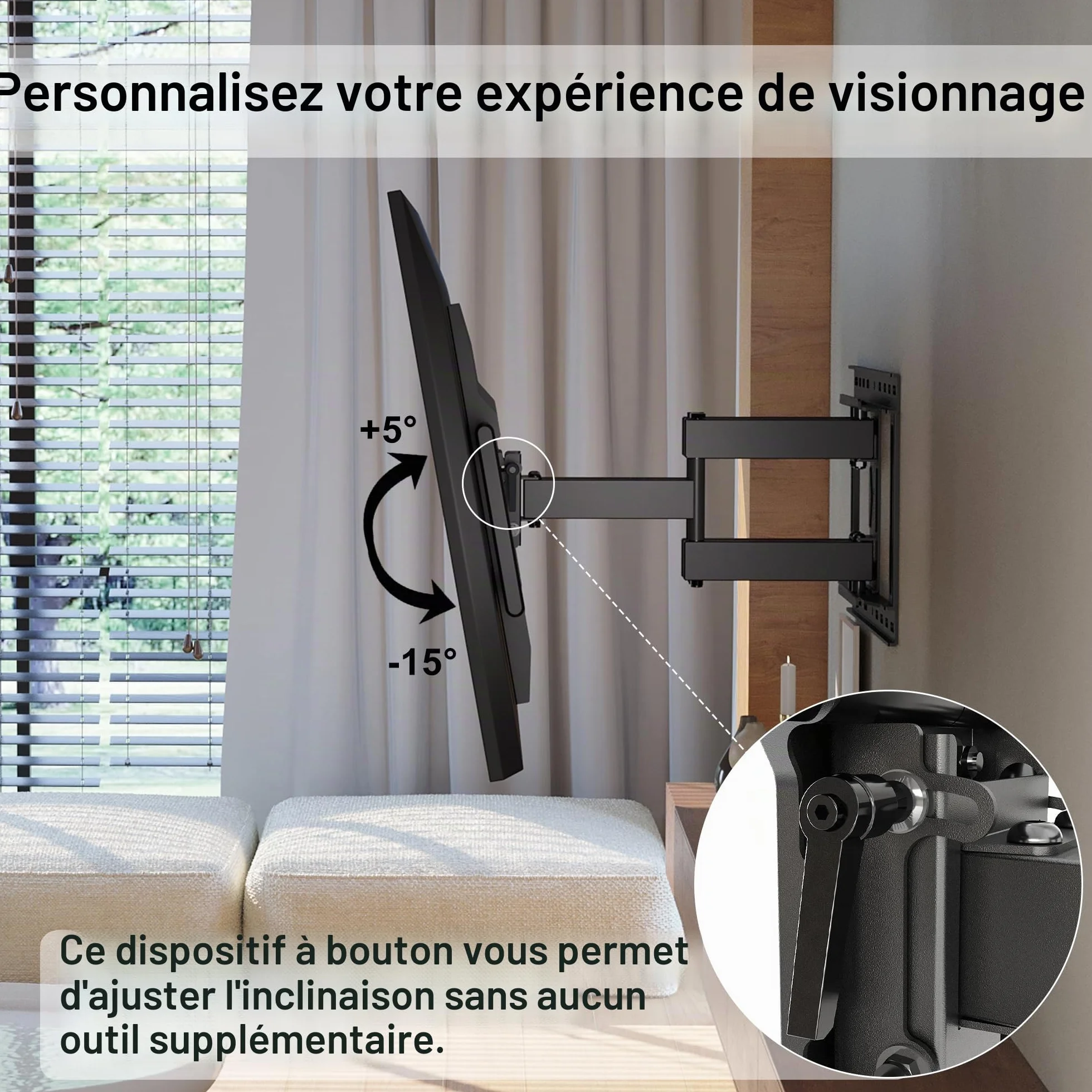 BONTEC Support TV Mural Articulé 37-85 Pouces, Support Mural TV Pivotant Inclinable, Bras Double 68-420mm, Jusqu’à 60kg, VESA 200x100-600x400, pour Écran Plat ou Incurvé