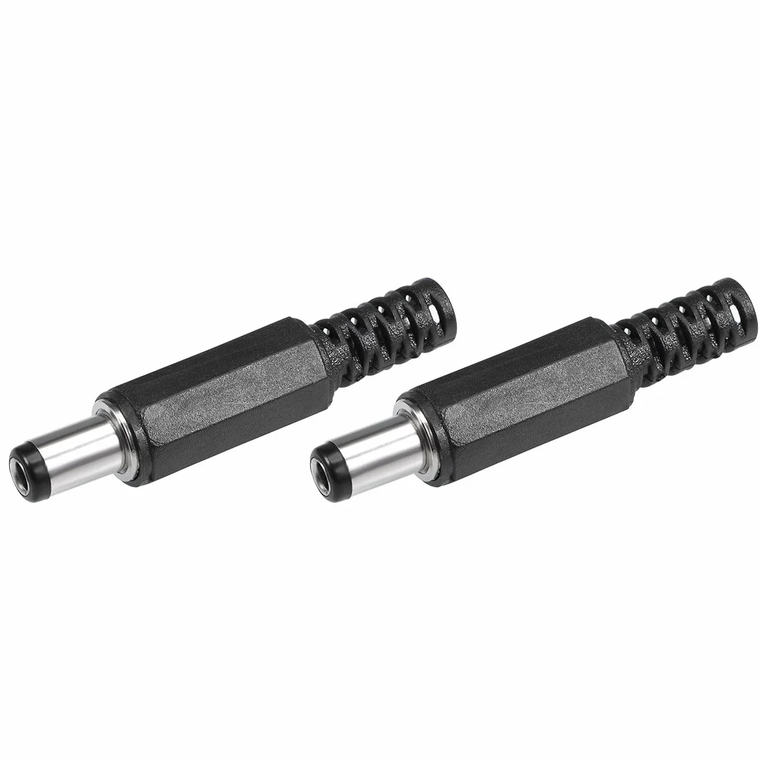 sourcing map 2Pcs DC Mâle Connecteur 5.5mm x 2.5mm x 9mm Puissance Câble Jack Adaptateur Noir