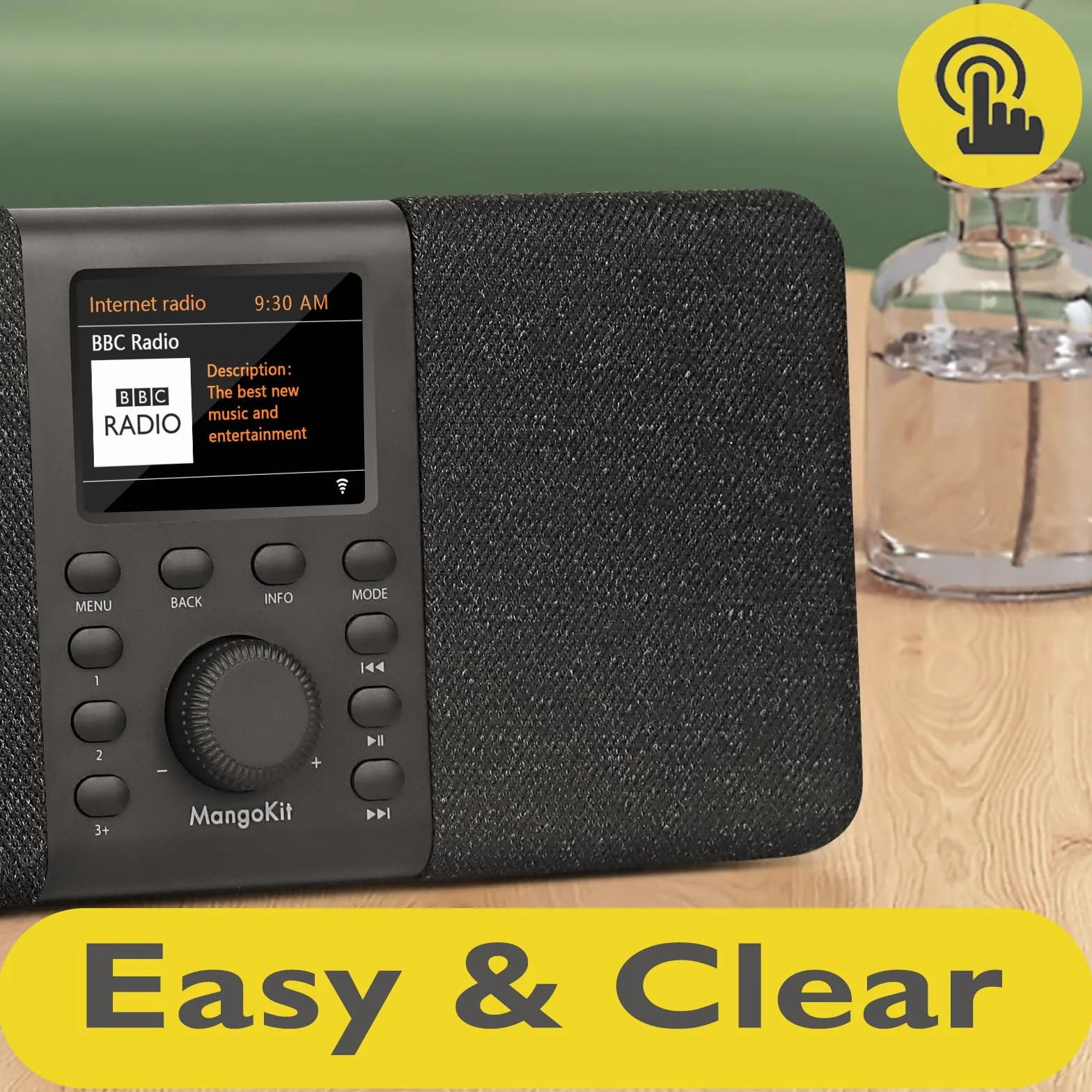 SR20 Radio Internet Stéréo avec Radio Numérique Dab/Dab+,WiFi avec Lecteur de Podcasts,Intelligente avec Bluetooth,FM,de Cuisine Secteur et Batterie,écran Couleur,Alarmes Doubles-Noir