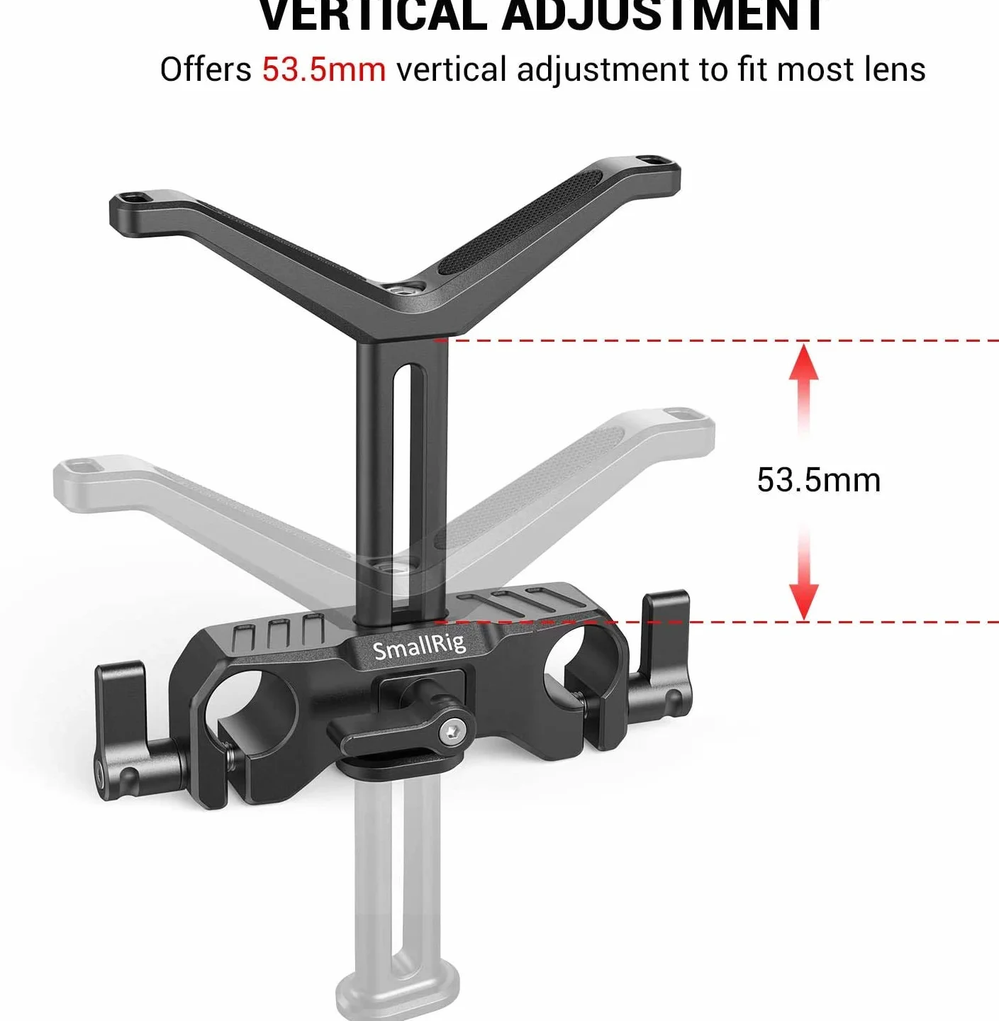 SmallRig BSL2681 Support d'objectif de 15 mm de long, hauteur réglable de 53,5 mm pour appareil photo reflex numérique