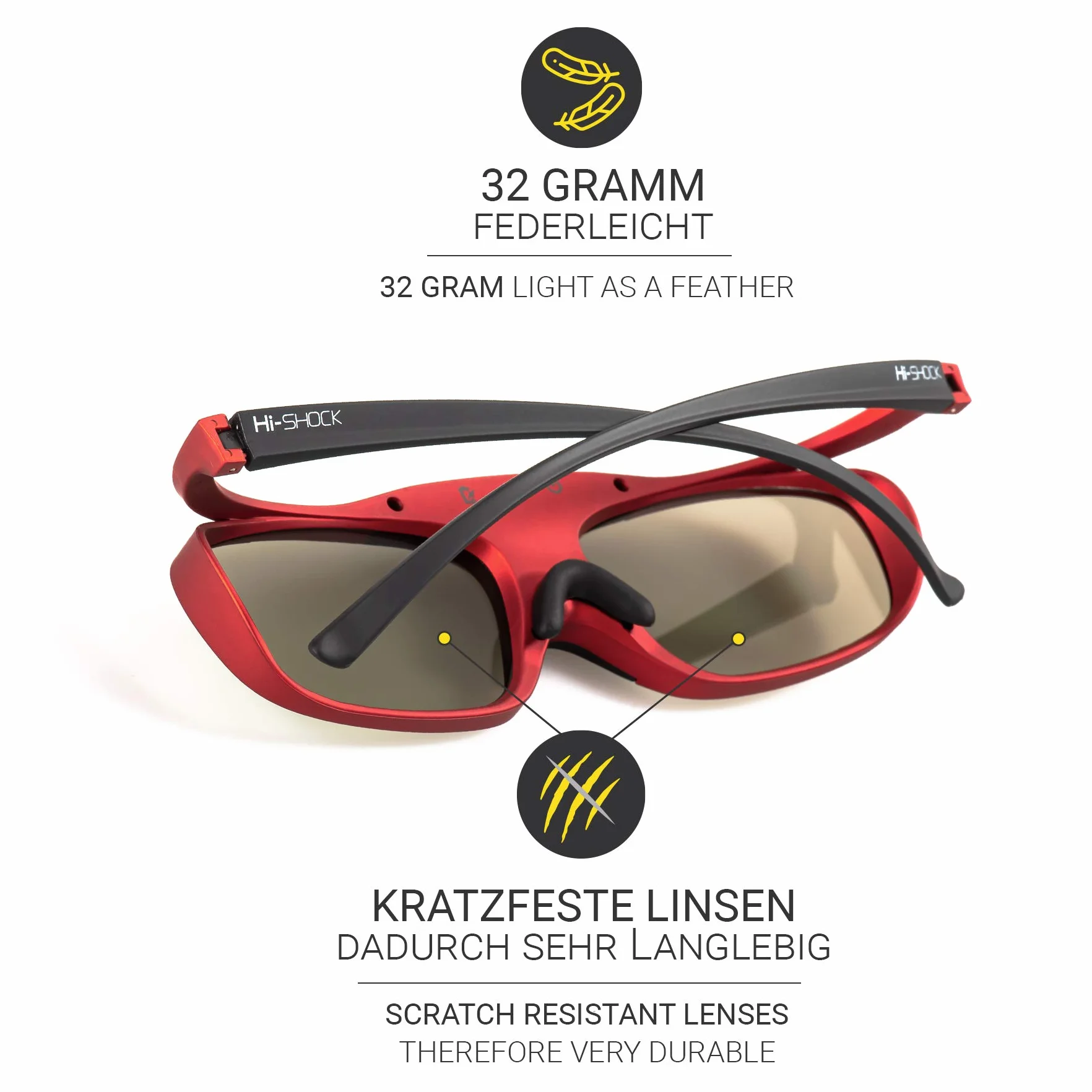 Hi-SHOCK RF Pro Scarlet Heaven Lunettes actives 3D pour vidéoprojecteurs 3D compatibles avec Sony, Epson, JVC - TDG-BT500A - TY-ER3D5ME / TY-ER3D6M - ELPGS03-120 Hz - rechargeables