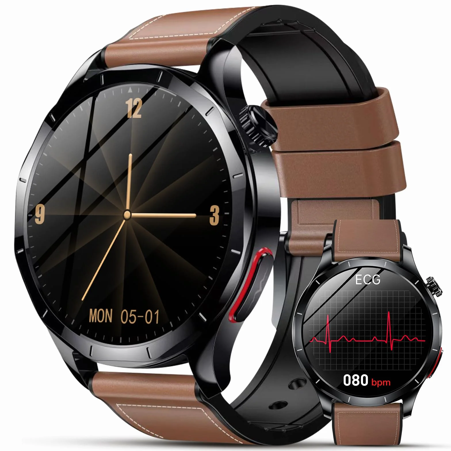 2026 Nouv’ Montre Connectée Homme avec ECG+HRV/Pressιon artérιelle/IMC,1,43" AMOLED Smartwatch avec Fonction SOS,24/7 Fréquence Cardiaque/SpO2/Sommeil Monitor, IP68 pour Android/iOS