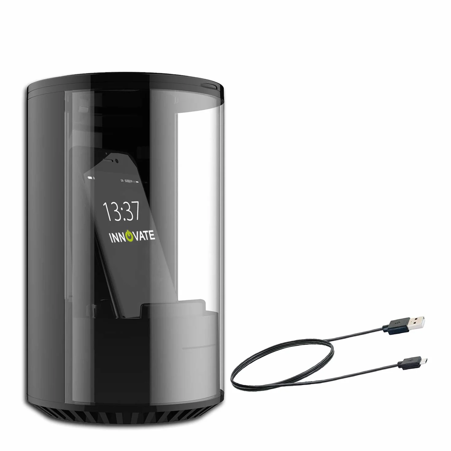 INNOVATE - Boîte de désinfection ozone, stérilisateur, désinfectant pour téléphone portable, clés, smartphone, bijoux, lunettes, etc., éclairage LED, câble USB, port USB