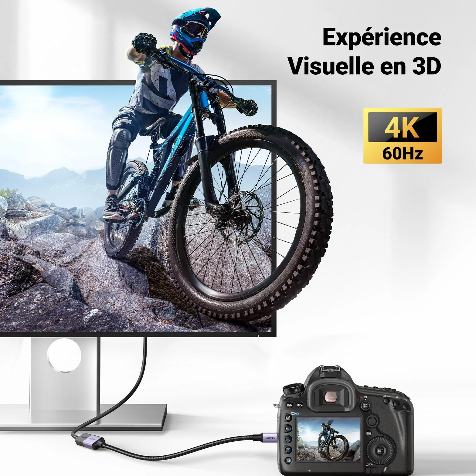 UGREEN Micro HDMI vers HDMI 4K 60Hz Adaptateur Mâle vers Femelle Nylon Tressé Supporte 3D Ethernet Arc Bidirectionnel Compatible avec Laptop Raspberry Pi 4 Hero 7 ASUS Zenbook Yoga Caméra 25CM (Gris)