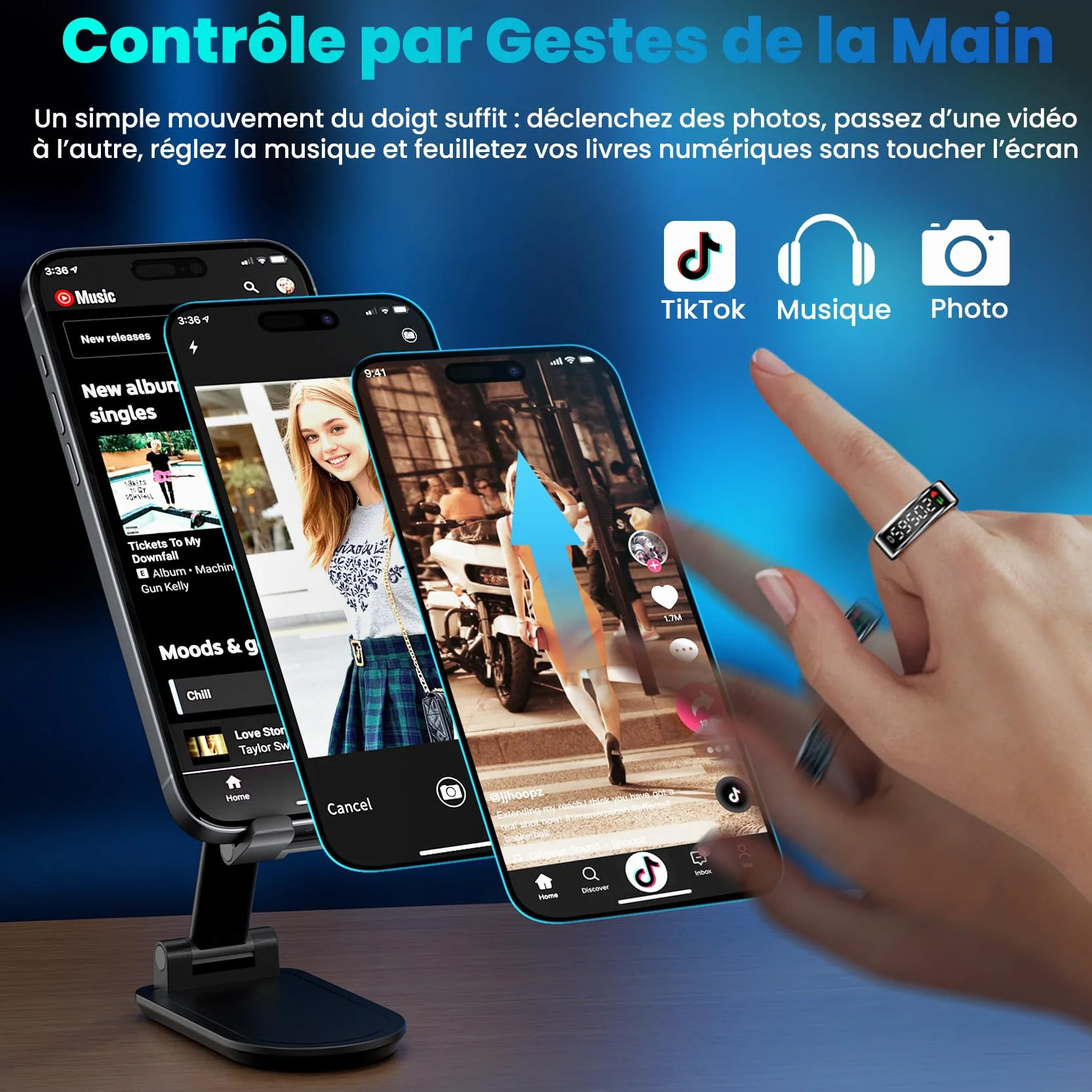 Smart Ring Homme Femme avec Écran LED, IP68, Trackers d'Activité Santé Fitness, Argenté 13