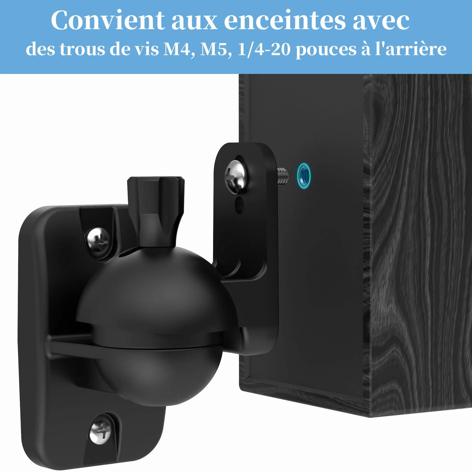 Cozycase Universel Support Mural pour Enceintes 2 pièces Rotation + Inclinaison Ajustable jusqu'à 3,5 kg, avec 3 Types de vis (Noir)