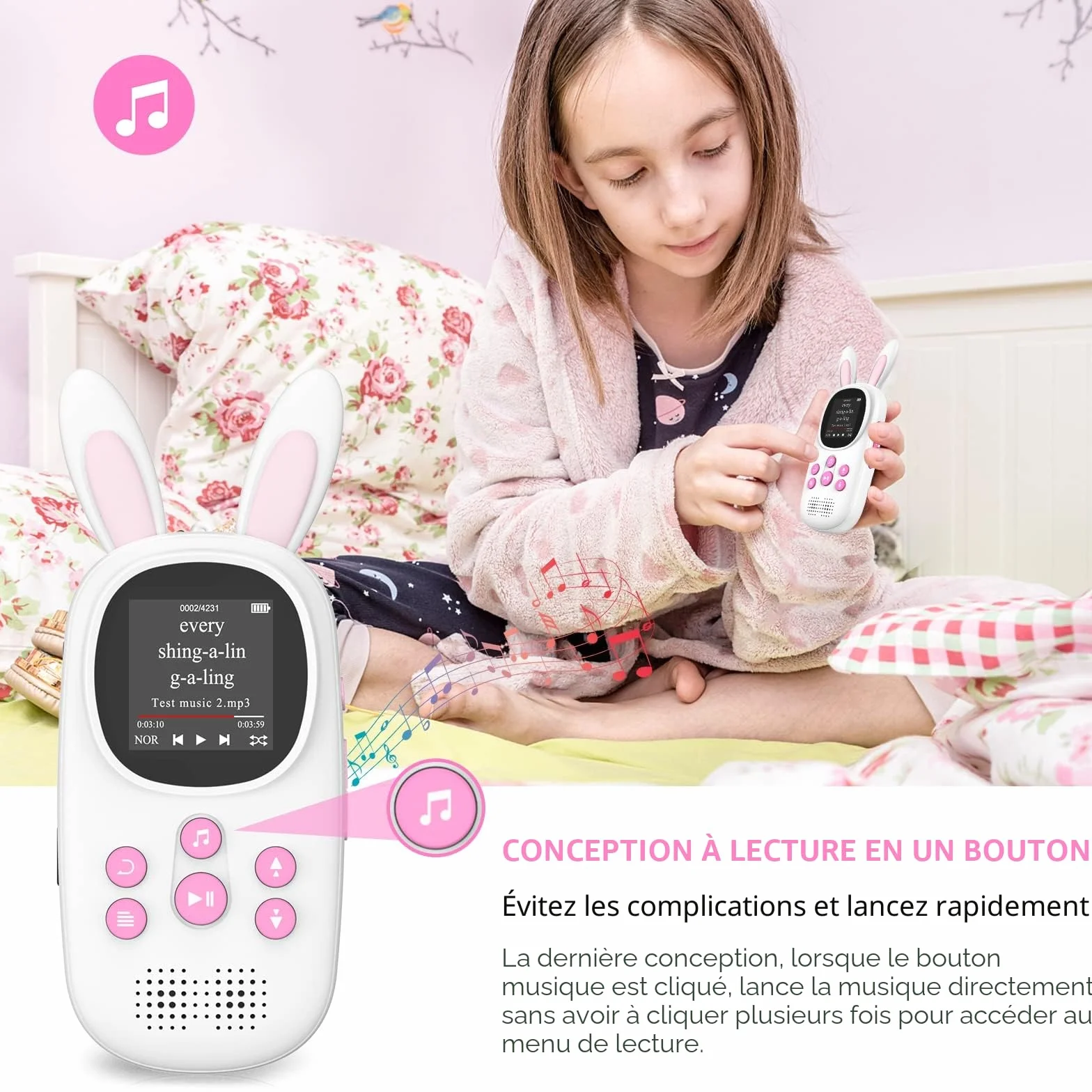 Lecteur MP3 Enfants 32 Go Bluetooth Haut-Parleur Radio FM Enregistrements Alarme Chronomètre