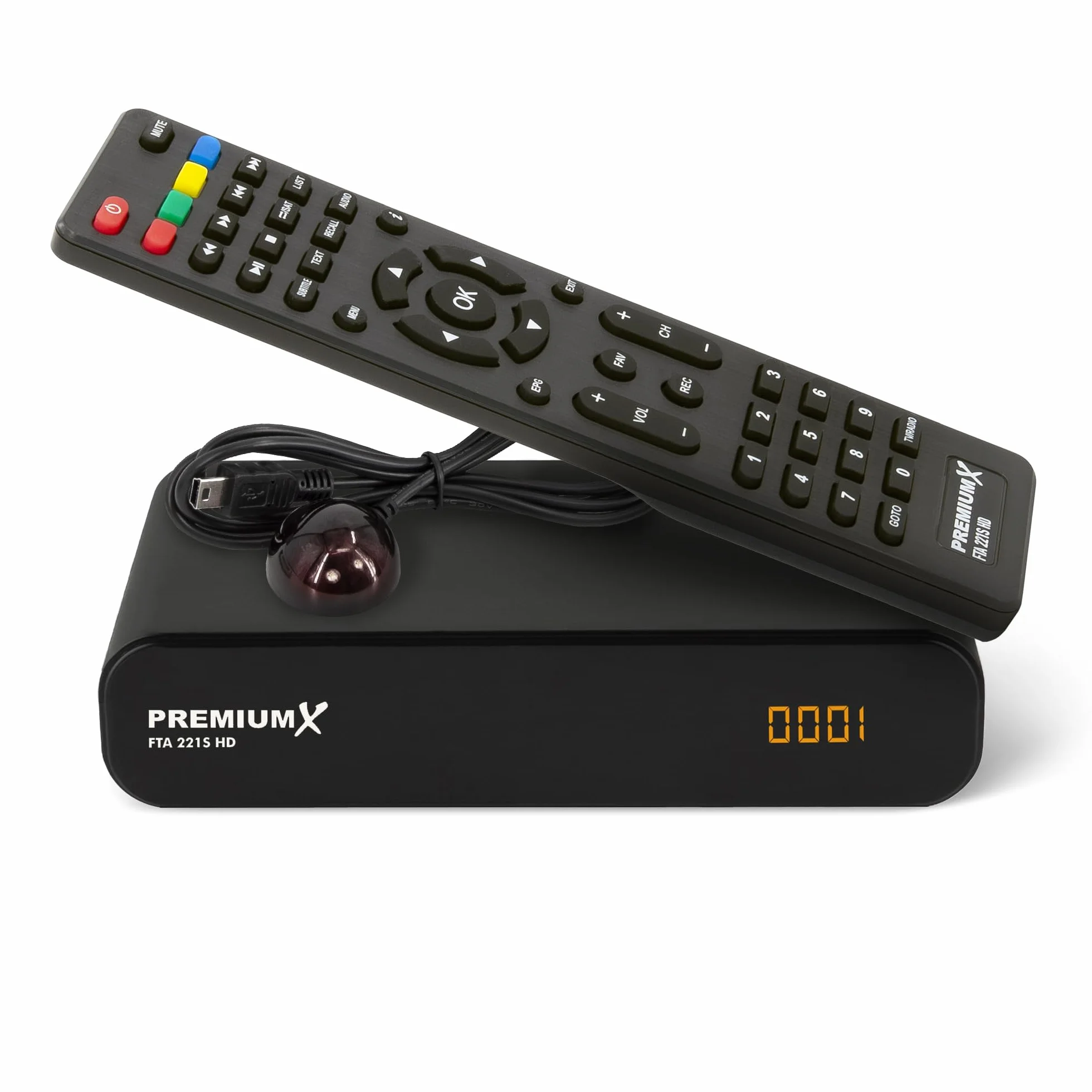Récepteur satellite Premium X HD 221S – Récepteur satellite numérique DVB-S2 FTA, compatible avec Unicable, HDMI et péritel, lecteur multimédia USB, émetteur allemand compact préinstallé