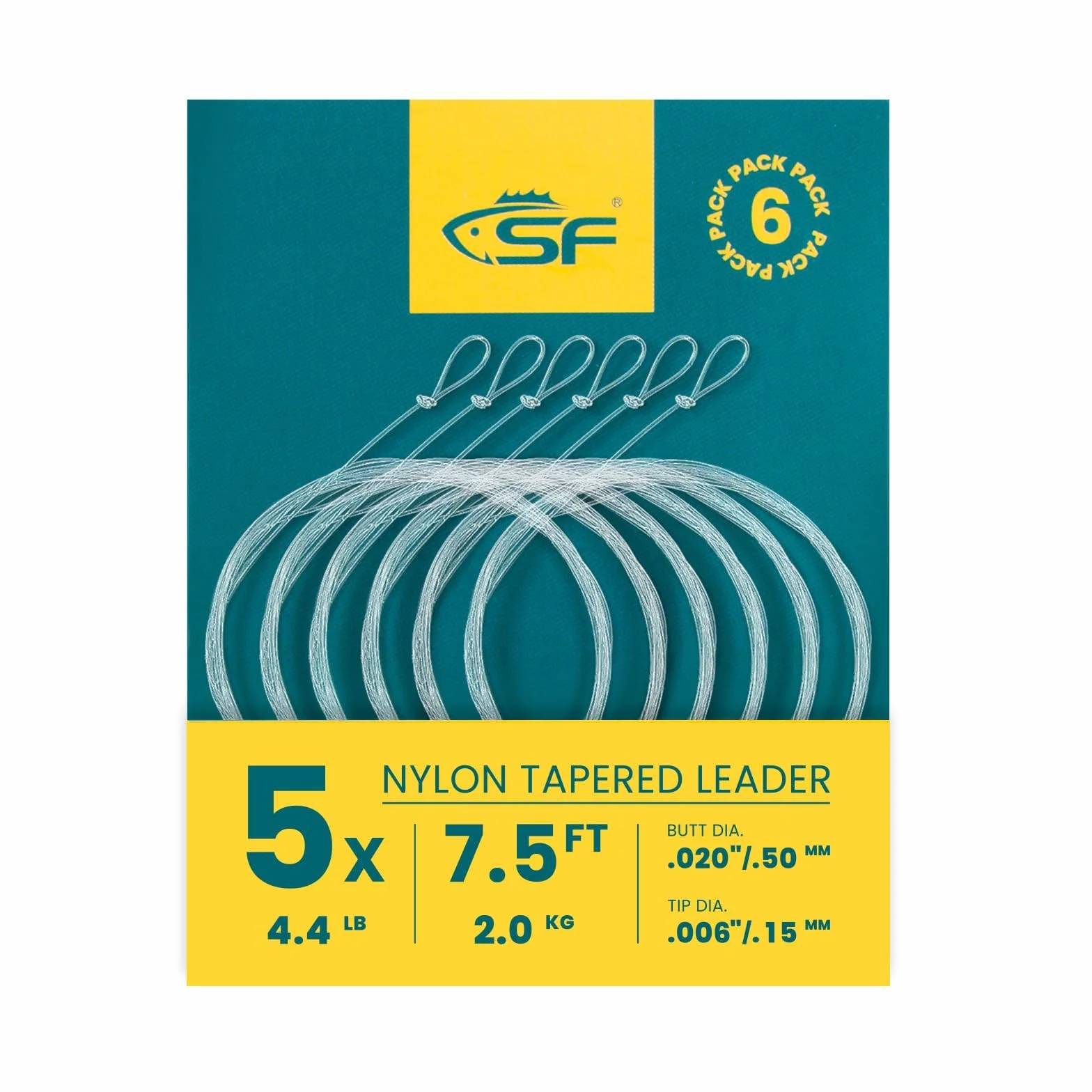 Welded Tapered Leader Pêche à la Mouche Nylon 7.5ft 9ft Paquet de 6