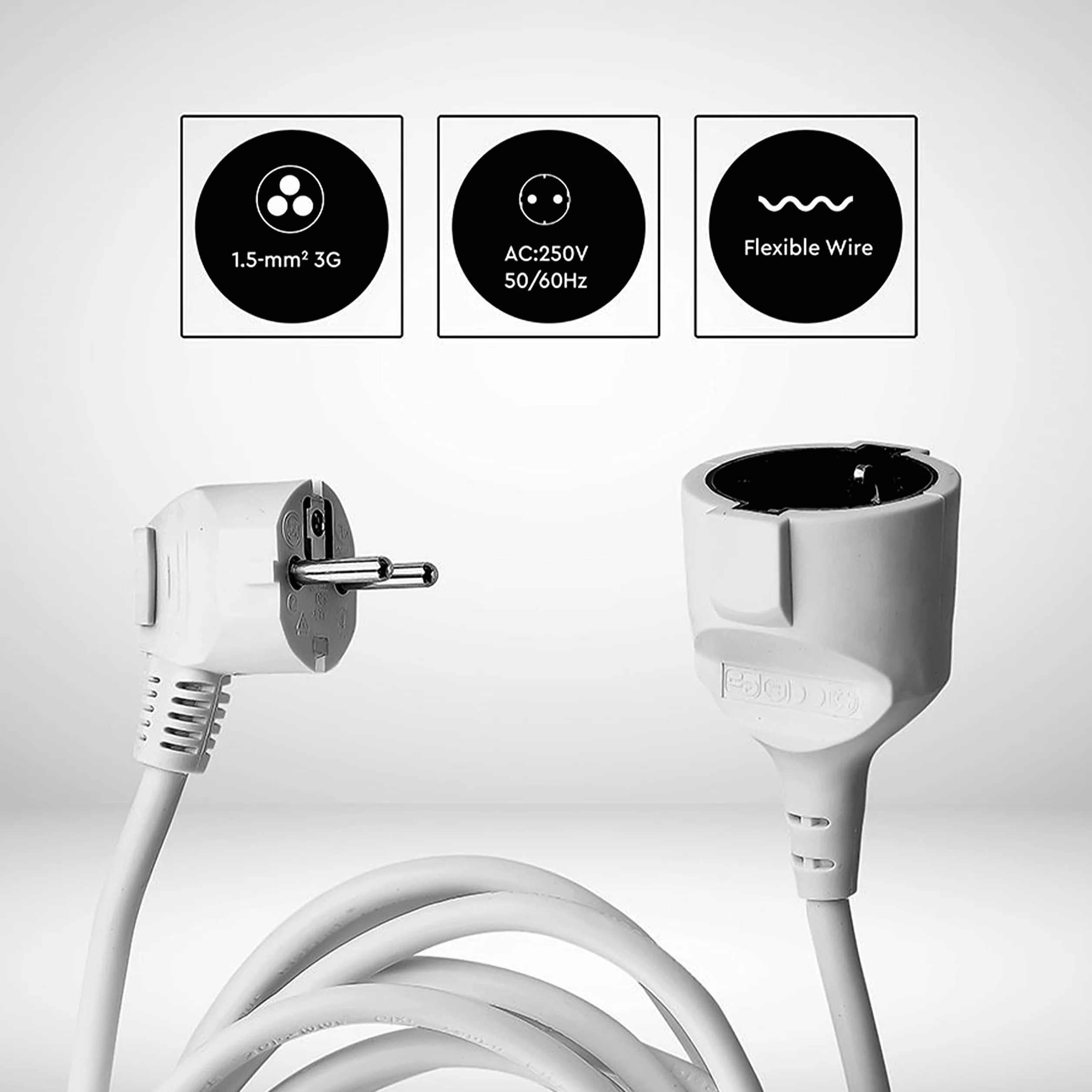 V-TAC Rallonge Électrique 5 MÈTRES - Prise Shuko - Prolongateur Électrique de Câble pour la Maison, Le Bureau, Le Magasin, Le Travail - Super résistante - Charge maximale 3680W