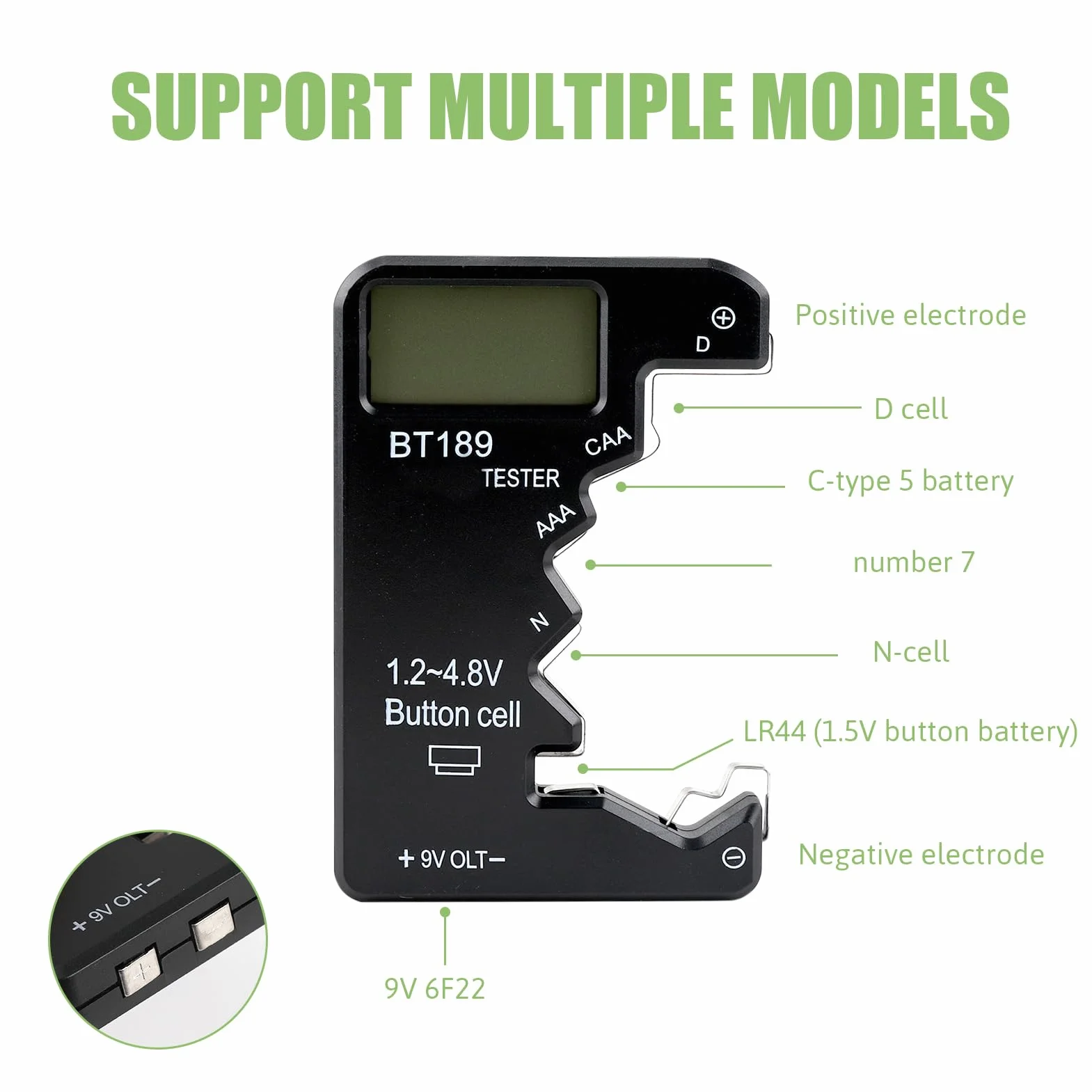 Mini Testeur de Piles Numérique, Testeur de Pile Universel en ABS avec Écran LCD Haute Définition pour Types D CAA N LR44 9V 6F22 pour l'Utilisation la Gestion de Énergies dans Appareils Électroniques