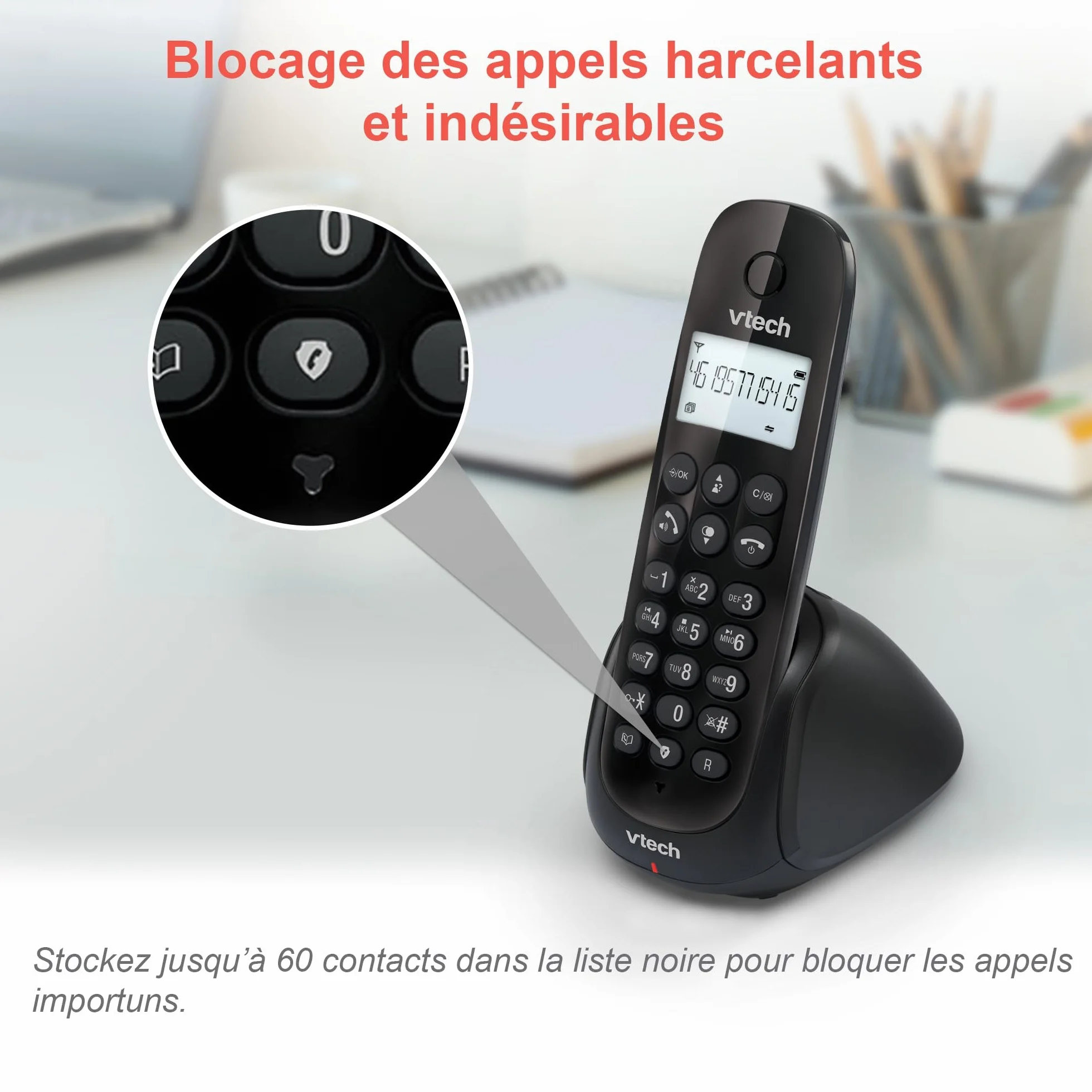 VTech CS1450 Téléphone sans Fil DECT avec Répondeur, Mains Libres, Blocage d'Appels, Identification de l'Appelant, Écran Rétroéclairé