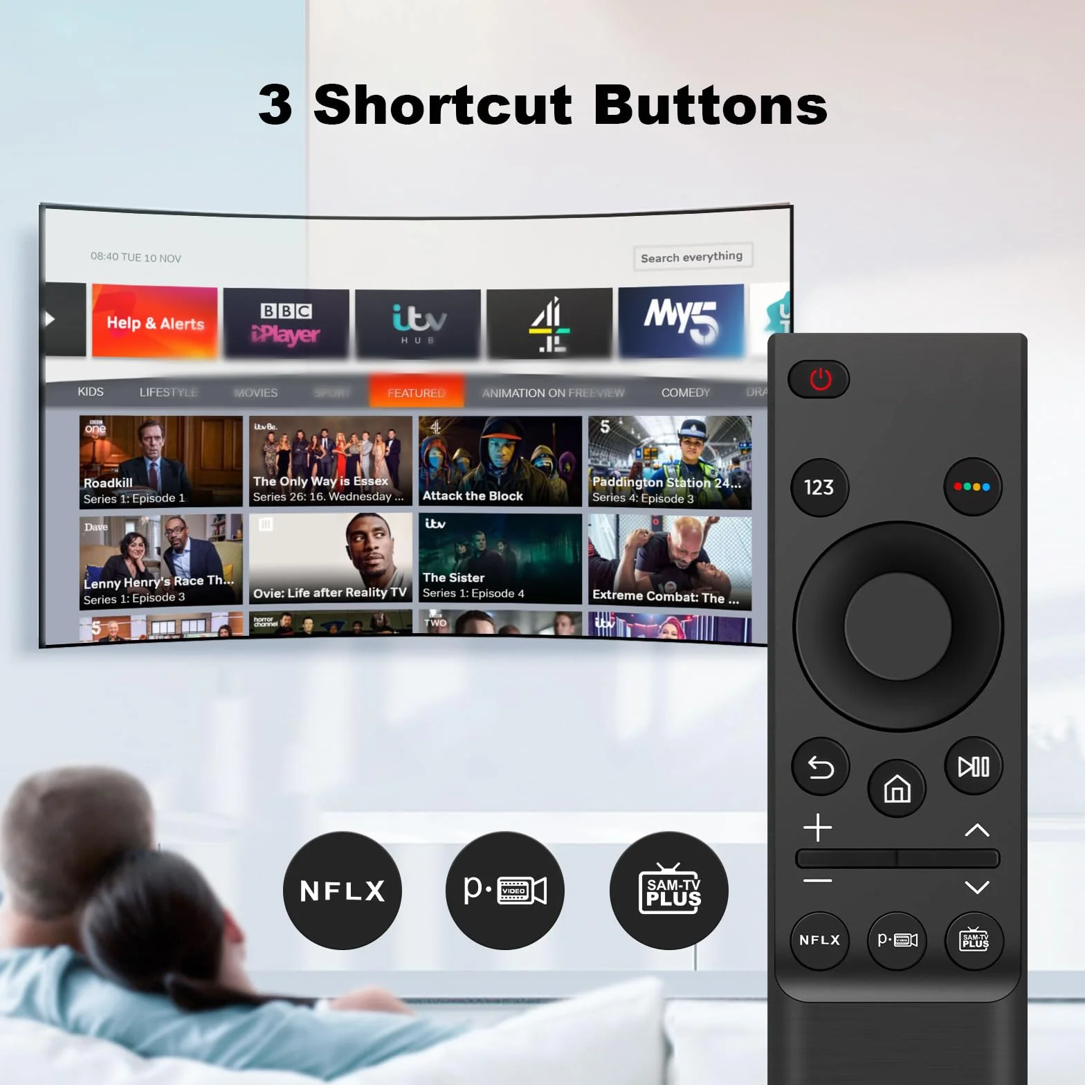 Télécommande de Remplacement BN59-01358B Compatible avec Tous Les téléviseurs Samsung LED QLED UHD SUHD HDR LCD Smart TV, Boutons Netflix, Prime Video, Samsung TV