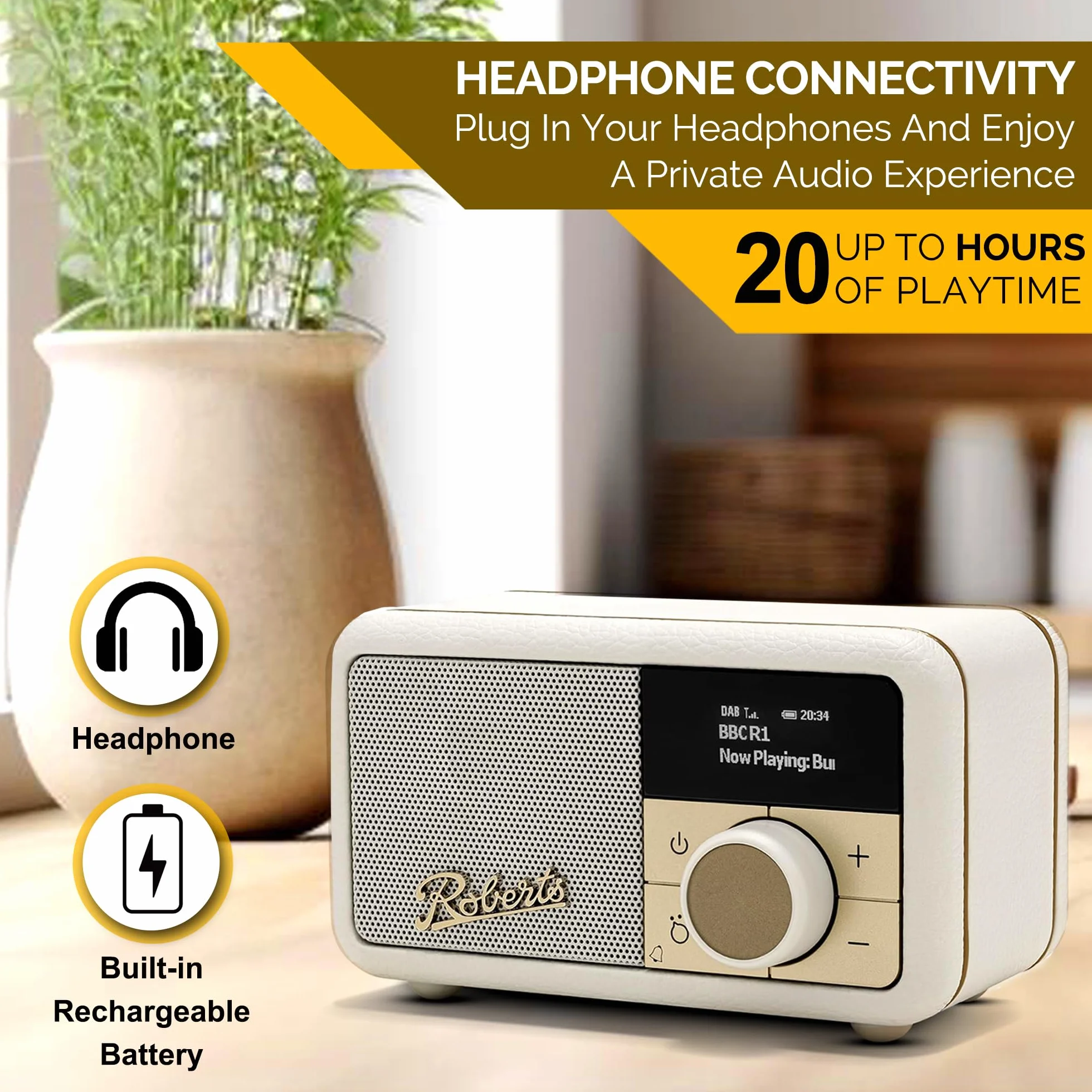Roberts Revival PETITE2 Radio numérique FM/Dab/Dab+ avec Bluetooth, crème Pastel