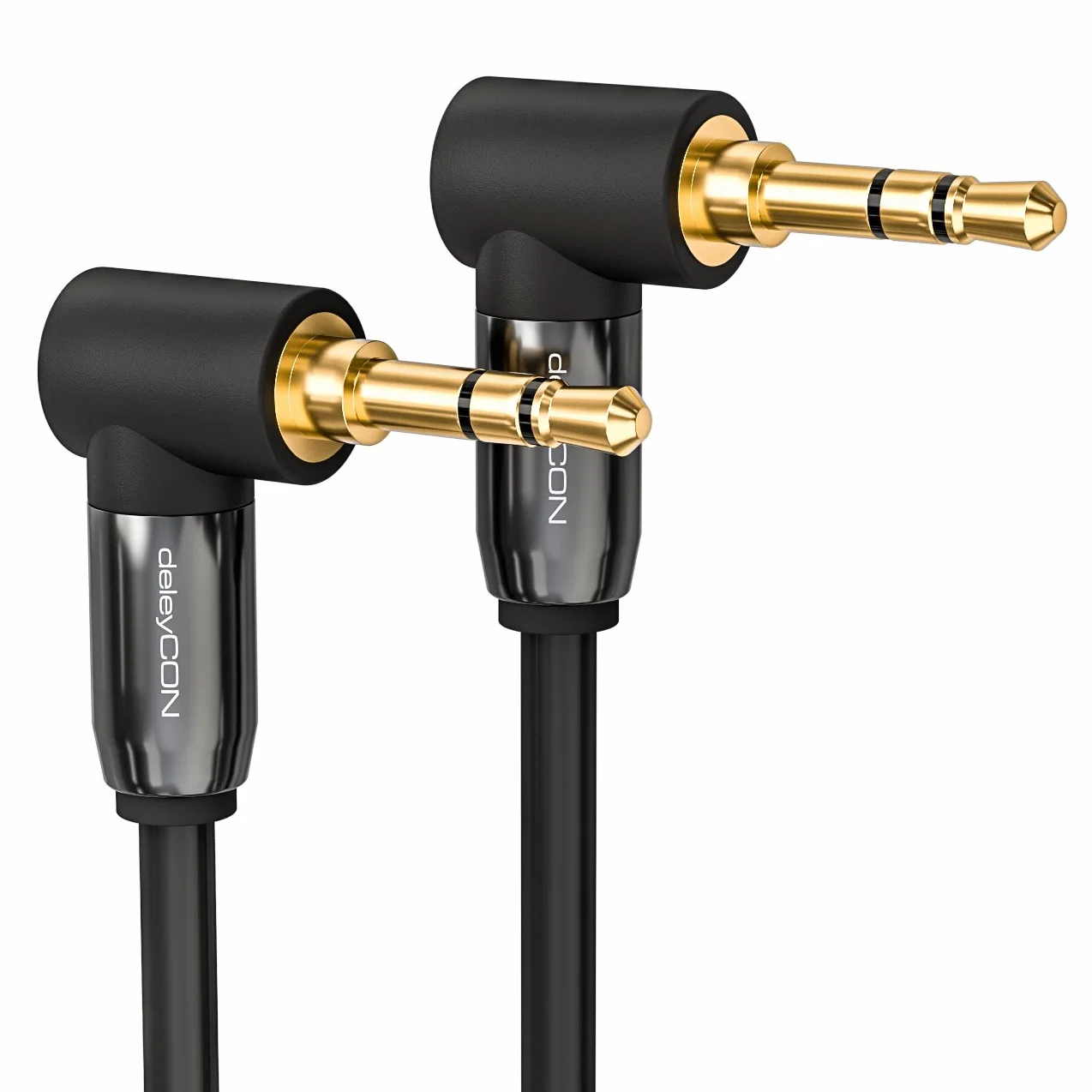 deleyCON 1m Câble Jack 3,5 mm - Câble Audio Stéréo - Fiche Jack Coudée à 90° - pour PC, Ordinateur Portable, Smartphone, Tablette, Récepteur Hi-Fi - Noir