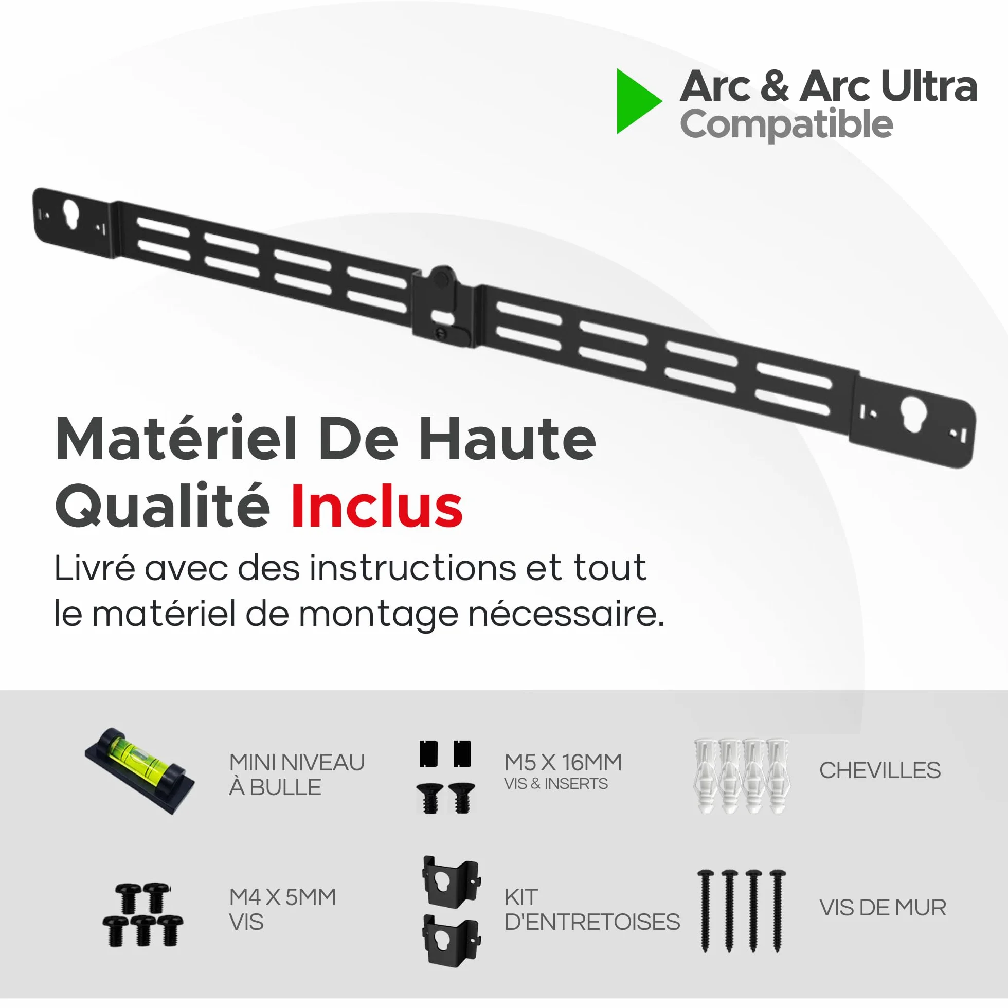 Sound bass Arc Wall Mount Bracket, Noir, Compatible avec Sonos Arc et Arc Ultra, Profondeur Réglable, Tout Le Matériel Inclus, Conçu au Royaume-Uni.