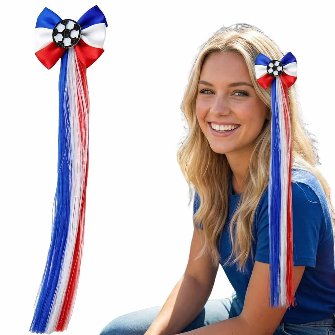 Accessoire Cheveux Fille Bleu Blanc Rouge Foot, Décoration Photo Supporters Football