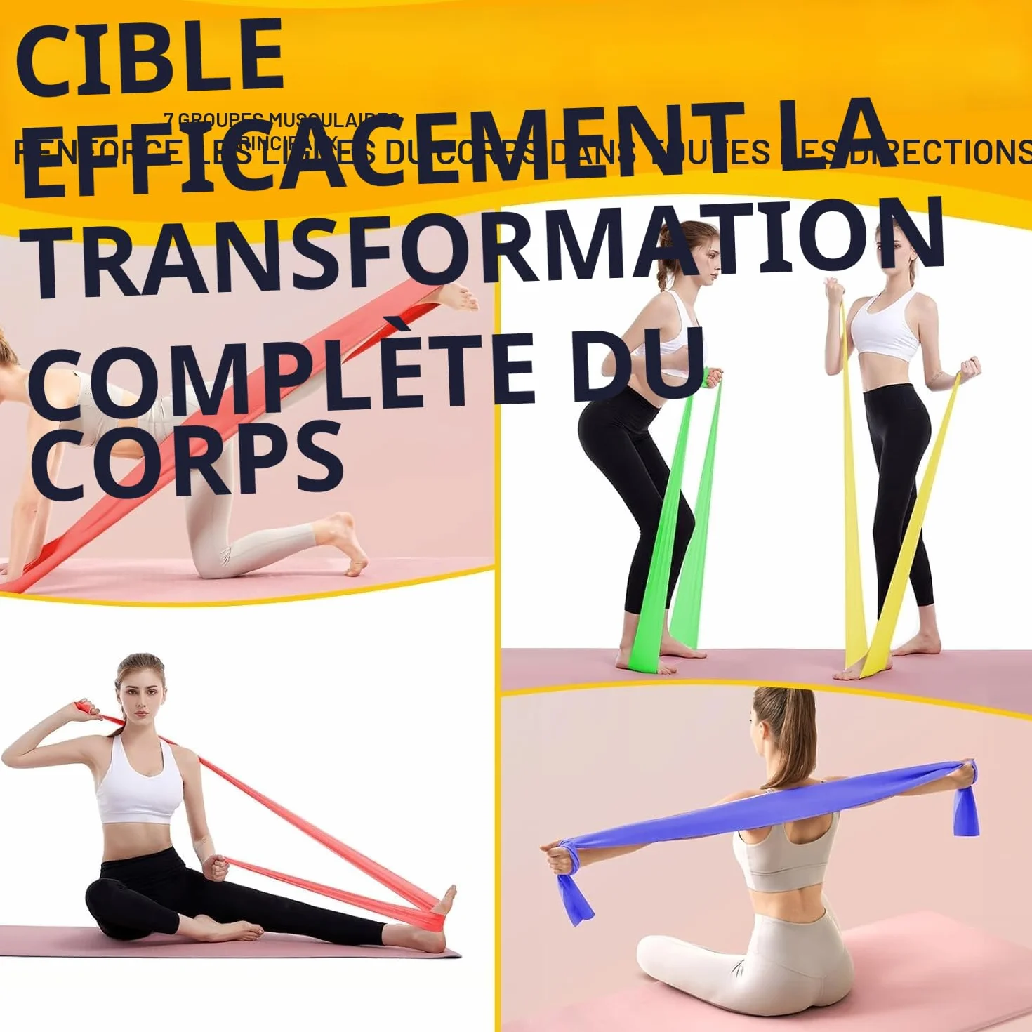 Fokky Lot de 4 Elastique Musculation 1.5M/1.8M/2M 4 Niveaux Bande de Resistance Sport Pilates Yoga