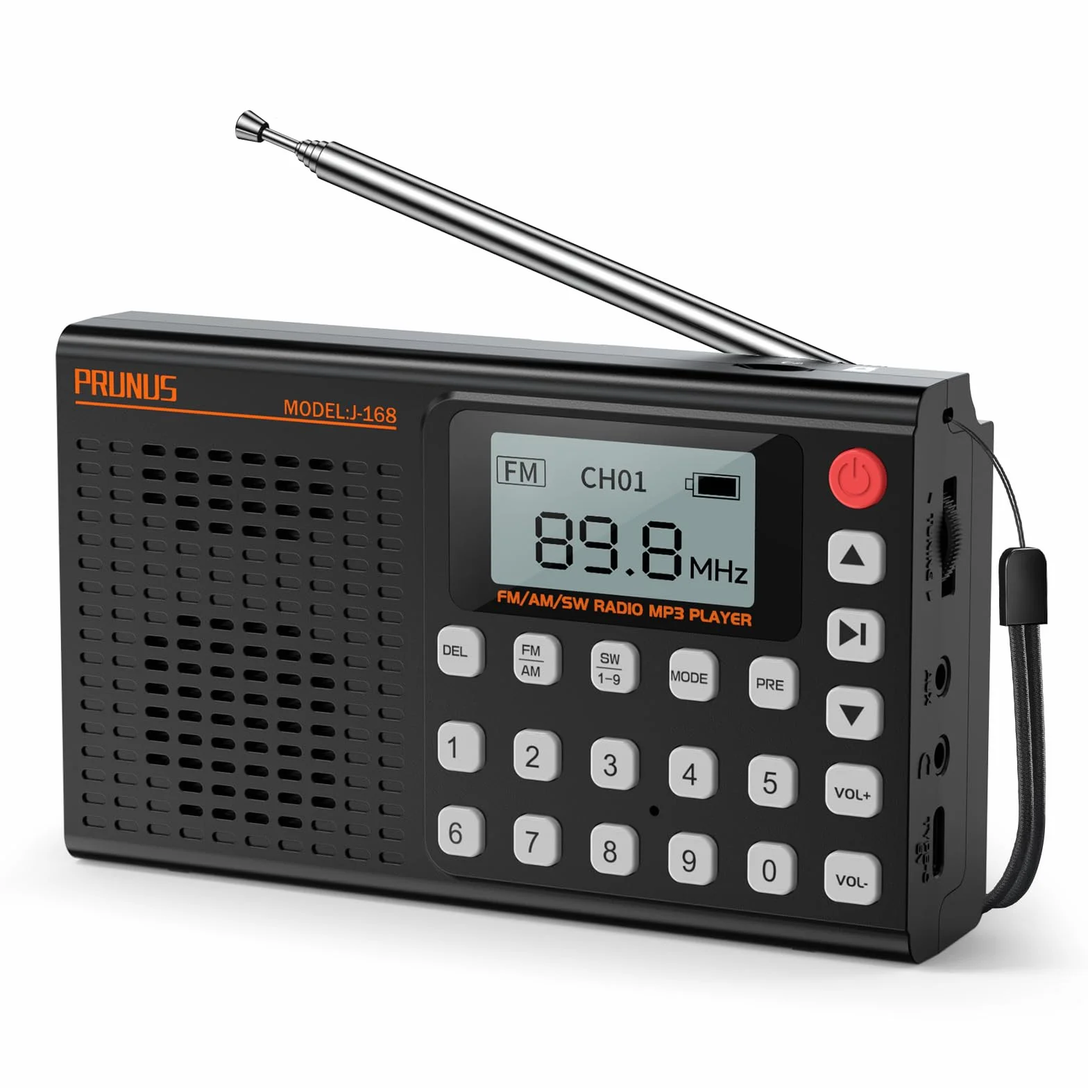 PRUNUS J-168 Petite Radio Numérique, Mini Radio Portable Rechargeable 2000 mAh, 99 Préréglages, Réveil, Bluetooth
