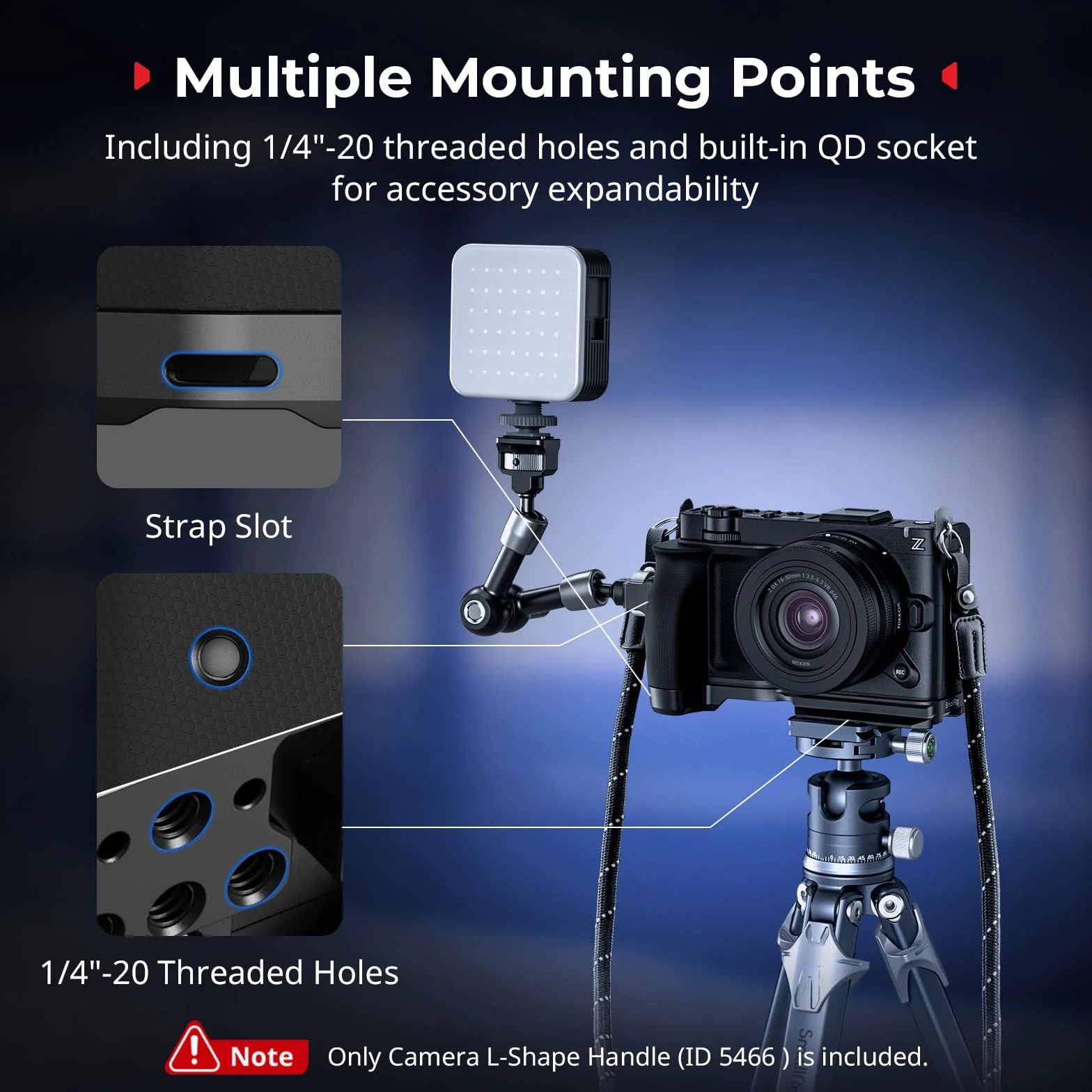 SMALLRIG Poignée en L pour Nikon ZR avec Grip Ergonomique en Silicone, Filetage 1/4", clé magnétique, Plaque de Fixation Rapide intégrée pour Arca, en Marche Rapide sur trépied, 5466