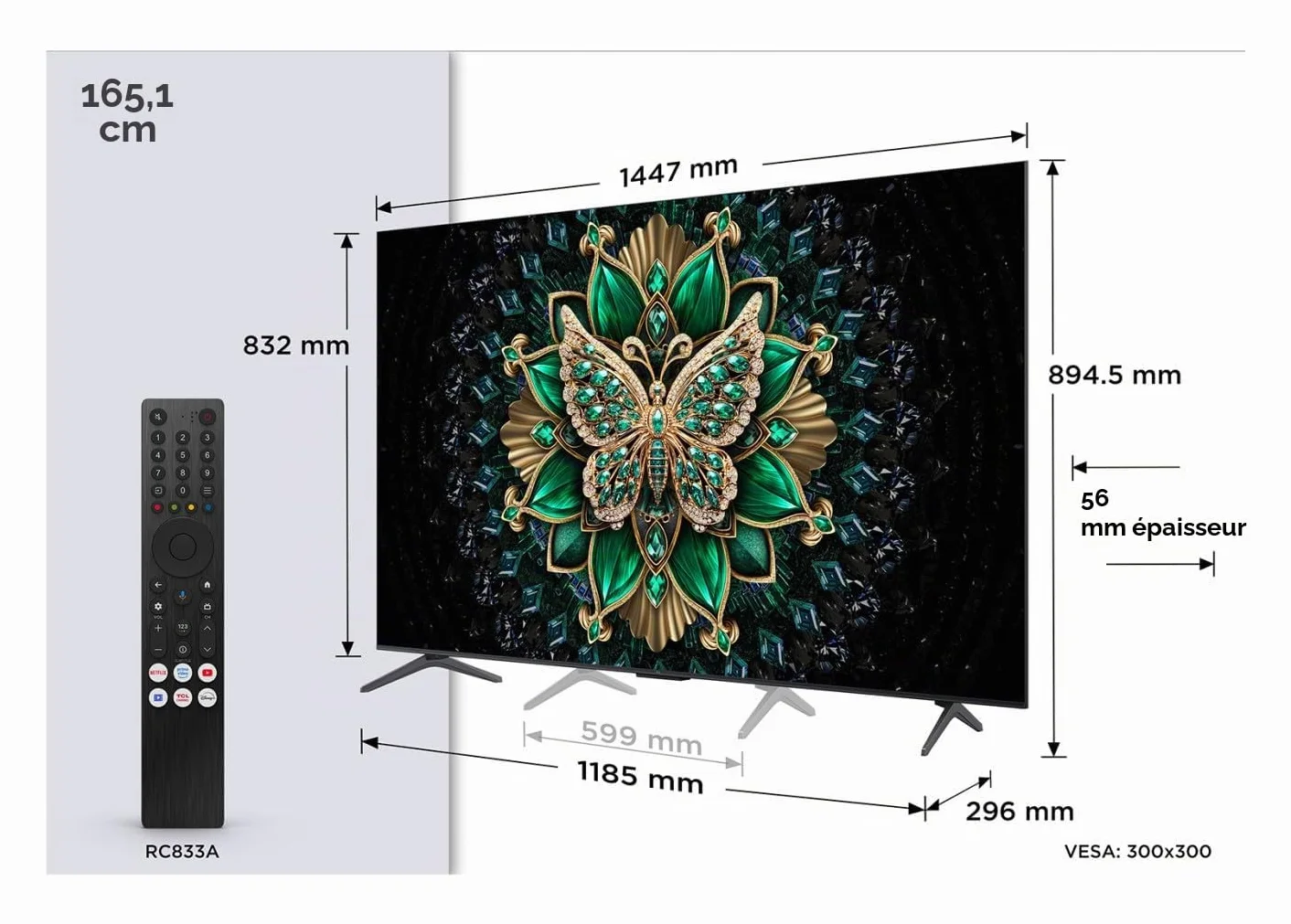 TCL C6K 65C6K Téléviseur 65" 4K Ultra HD Smart TV WiFi Métallique