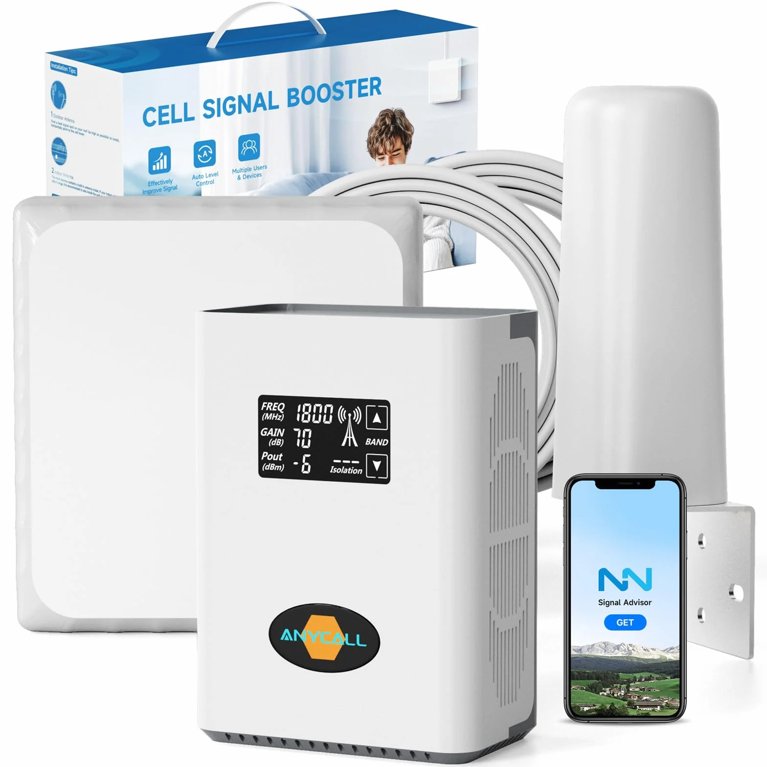 Amplificateur 5G 4G LTE 3G GSM sur la Bande 3, 7, 8 et 20 pour la Maison, pour Orange SFR Free Bouygues Télécom et Plus, Amplificateur Reseau Mobile avec Antenne Omnidirectionnelle