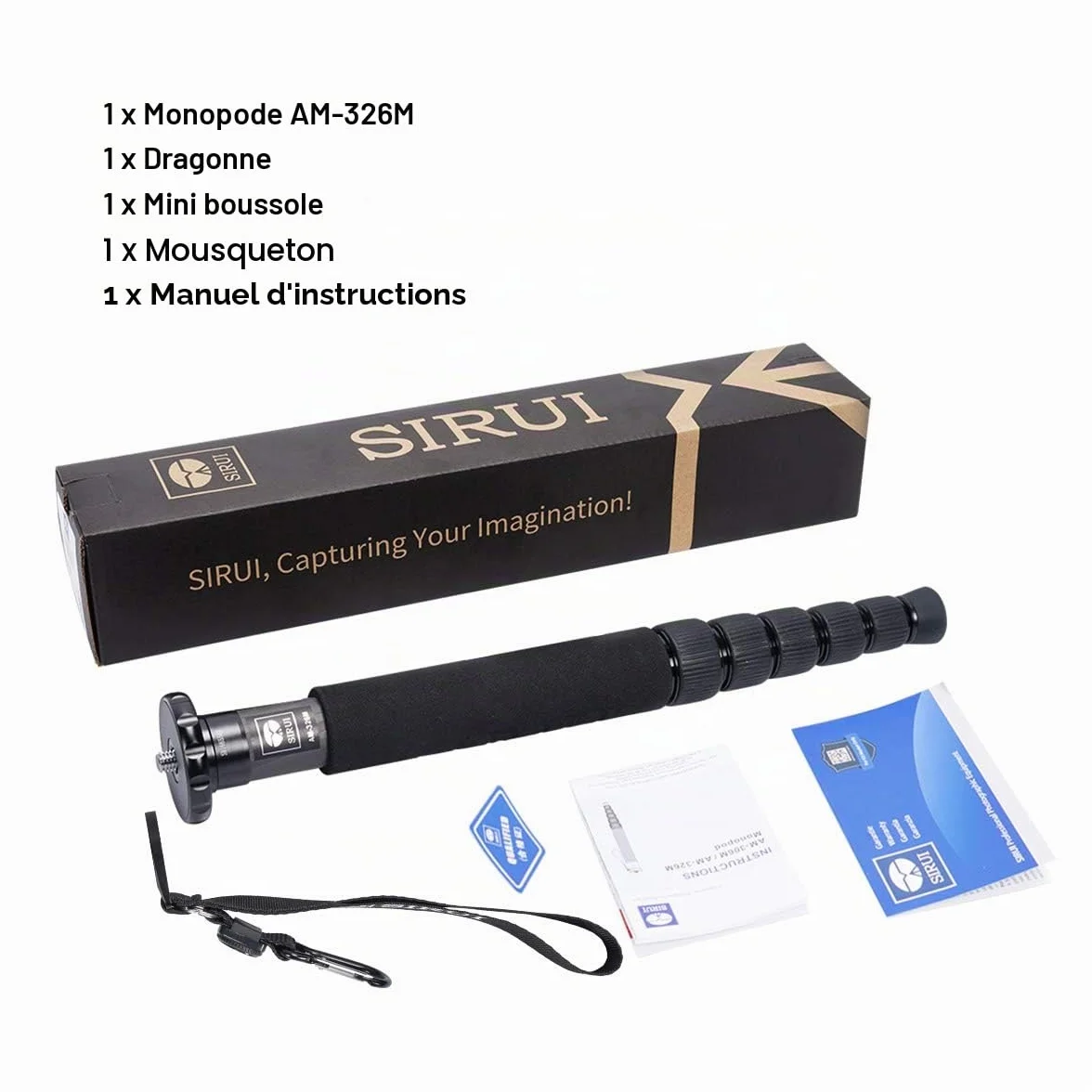 SIRUI Monopode Appareil Photo en Fibre de Carbone,6 Sections Monopode Portable, Monopod de Voyage Charge Maximale 10KG (AM-326M,Noir)
