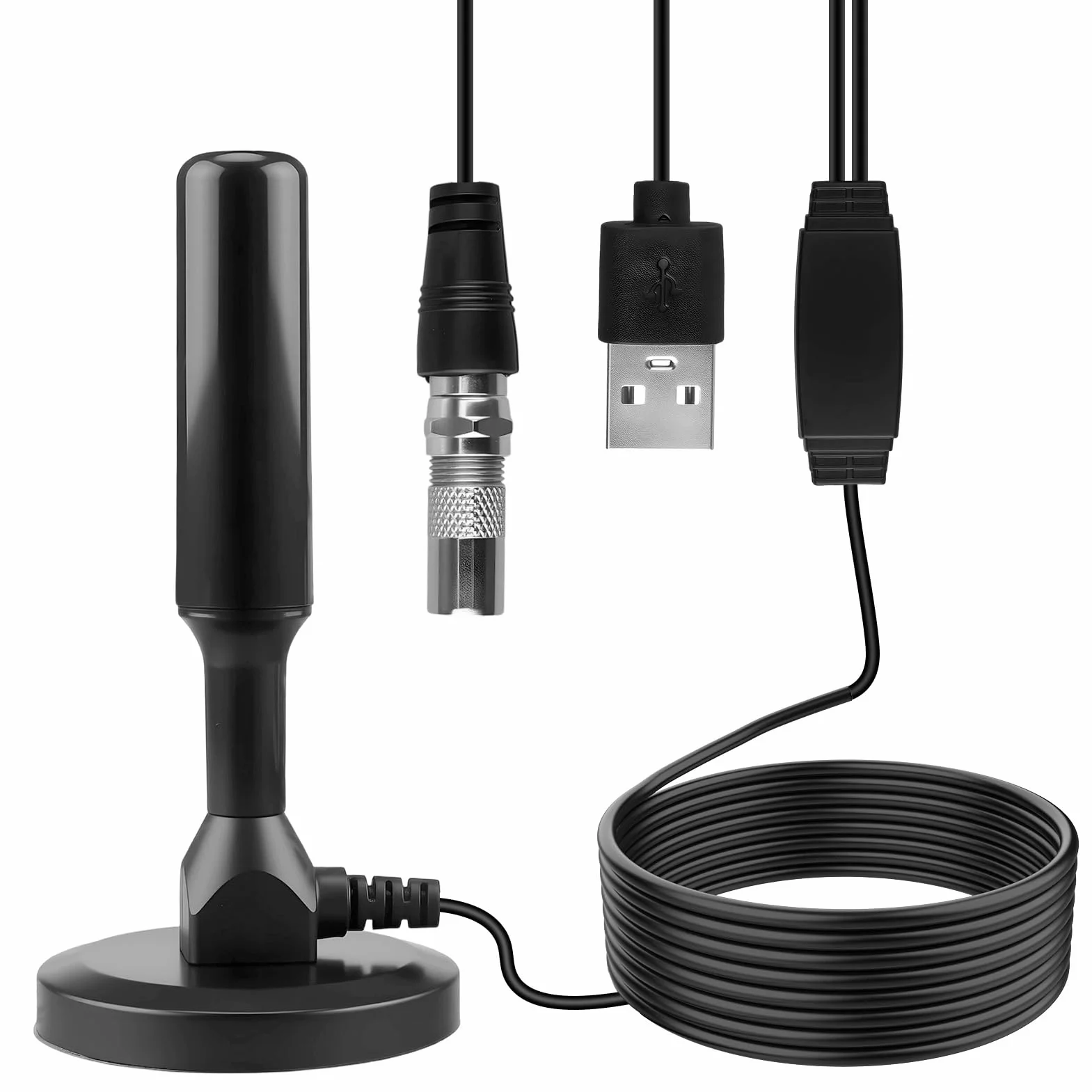 Antenne TV IntéRieur Puissante, HD Haute Performance avec Base Magnétique, Réception 360° Compatible 4K UHD & DVB-T2 Câble Coaxial 3m pour Télévision Intelligente Antenne TNT sans Abonnement