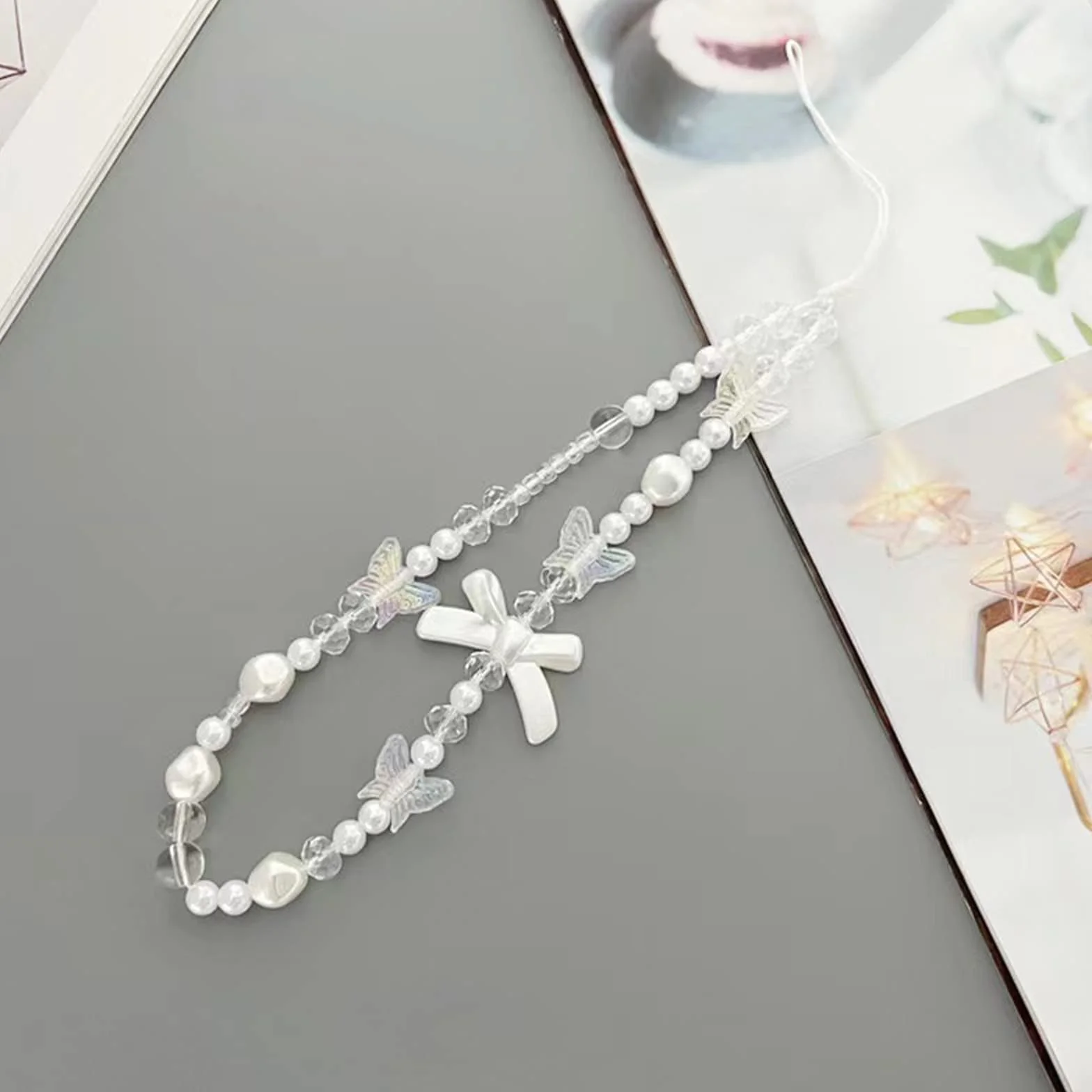 Lanière de Téléphone en Perles Rose, Chaîne Anti-Perte Cordon Portable