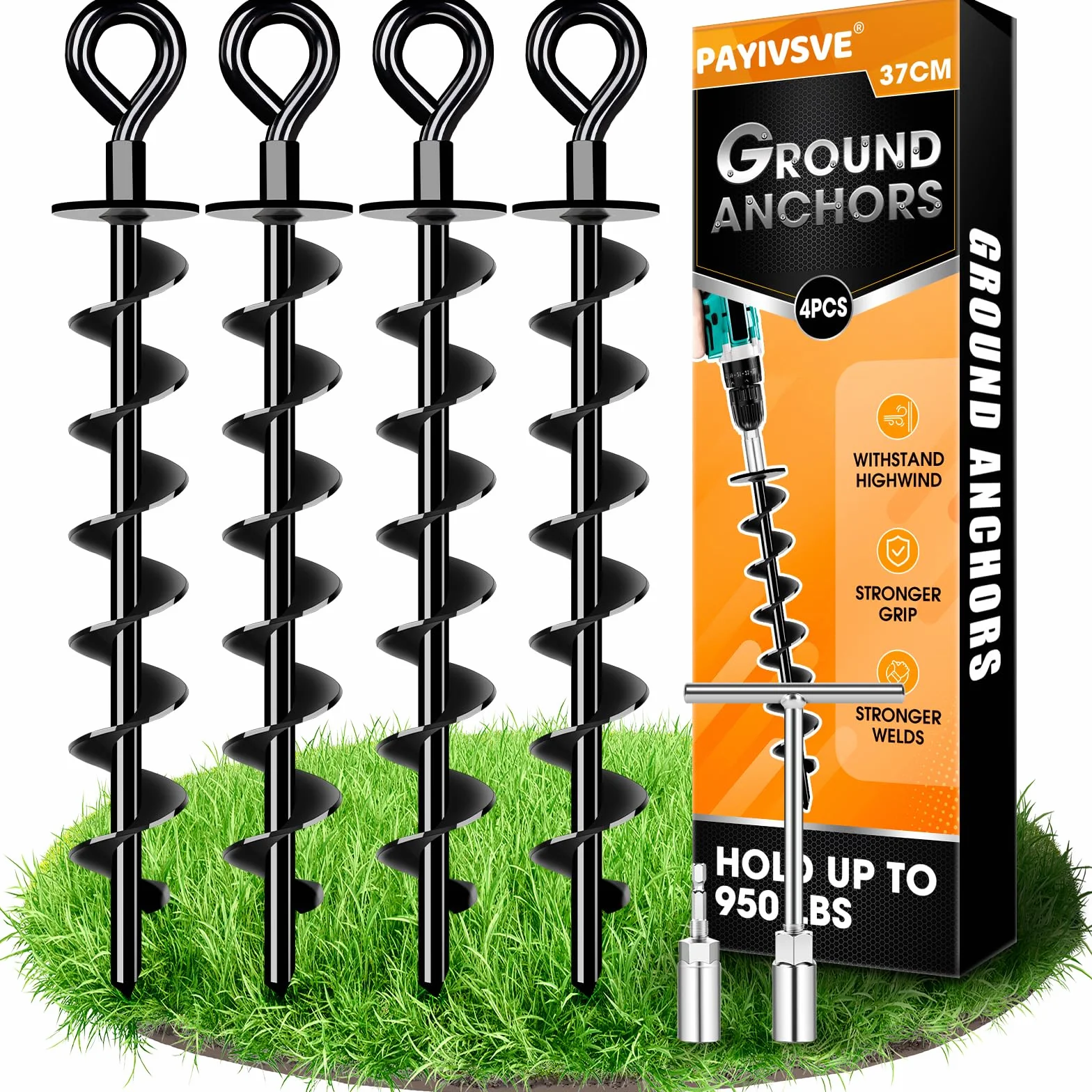 Lot de 4 piquets vissés pour fixation trampoline auvent balançoire