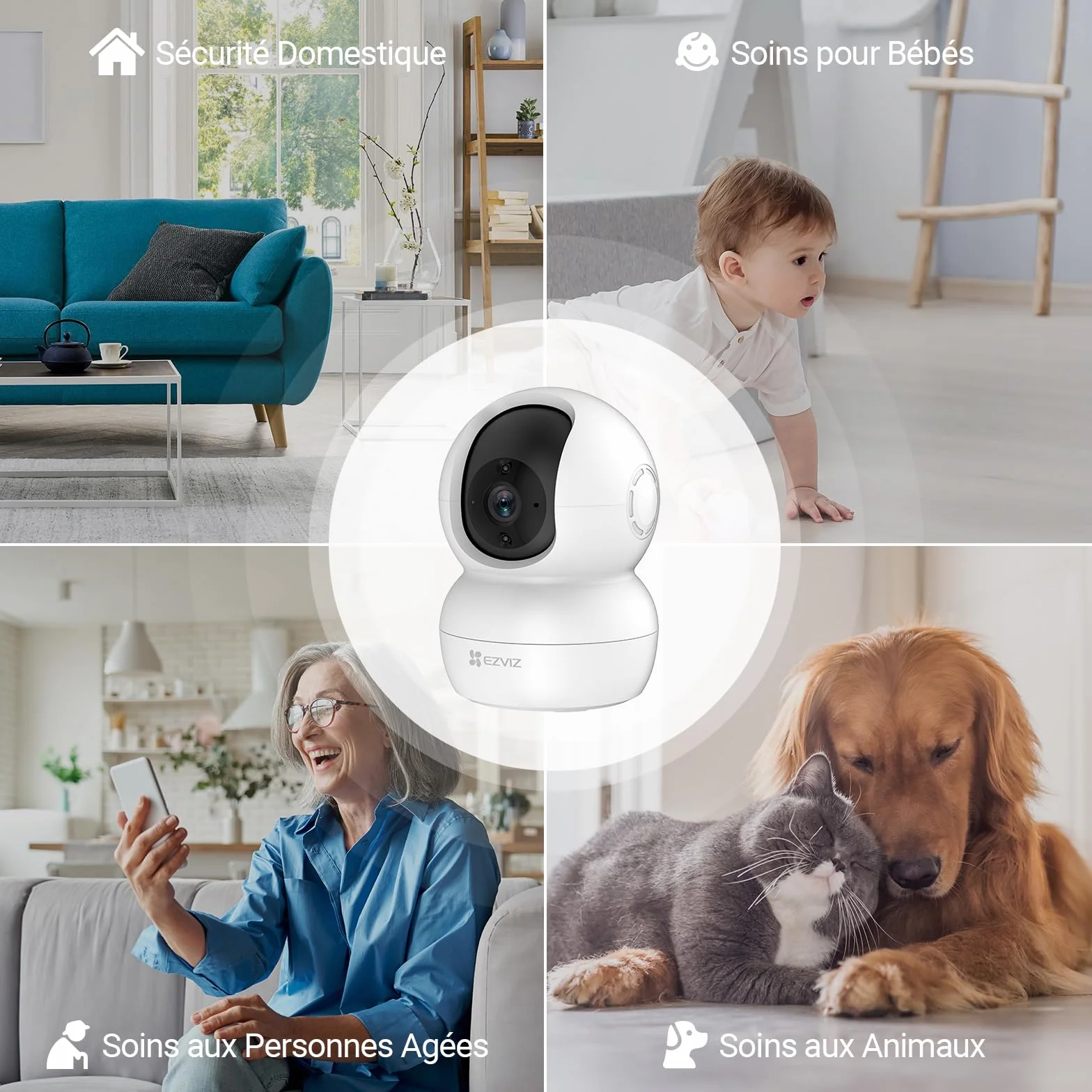 EZVIZ Caméra Surveillance WiFi Intérieure 360°, FHD 1080P, Camera WiFi 2.4Ghz, Vision Nocturne, Détection de Mouvement Suivi Intelligent, Audio Bidirectionnel, Compatible avec Alexa pour Bébé/Animaux