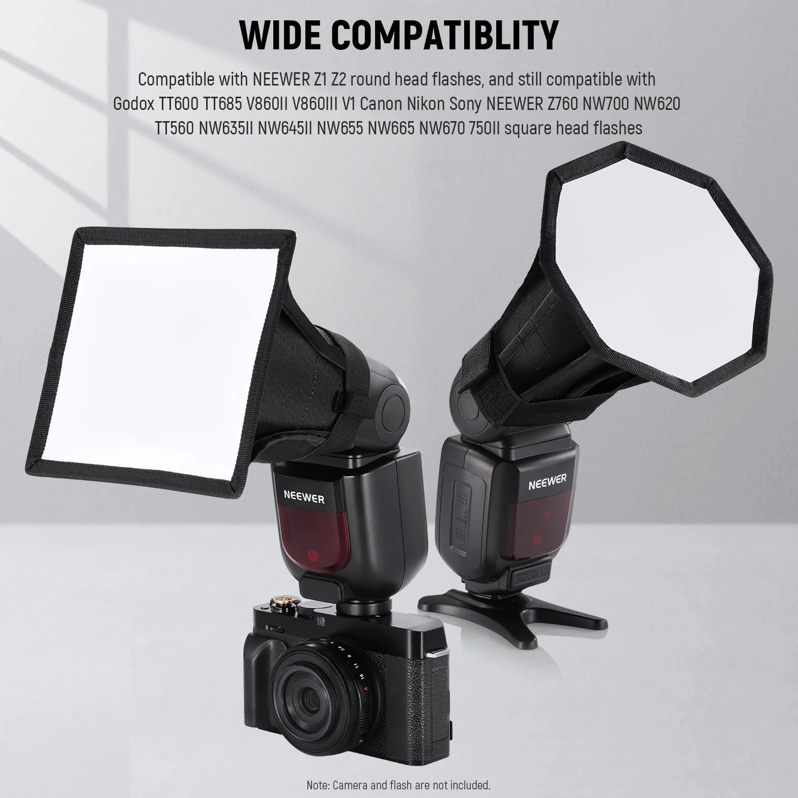 NEEWER Lot de 2 diffuseurs de Flash améliorés - Boîte à lumière Pliable (octogonale de 15 cm, rectangulaire de 15,2 x 12,7 cm) pour Flash à tête Ronde Z2 Z1 V1 et Compatible avec Godox Sony Nikon