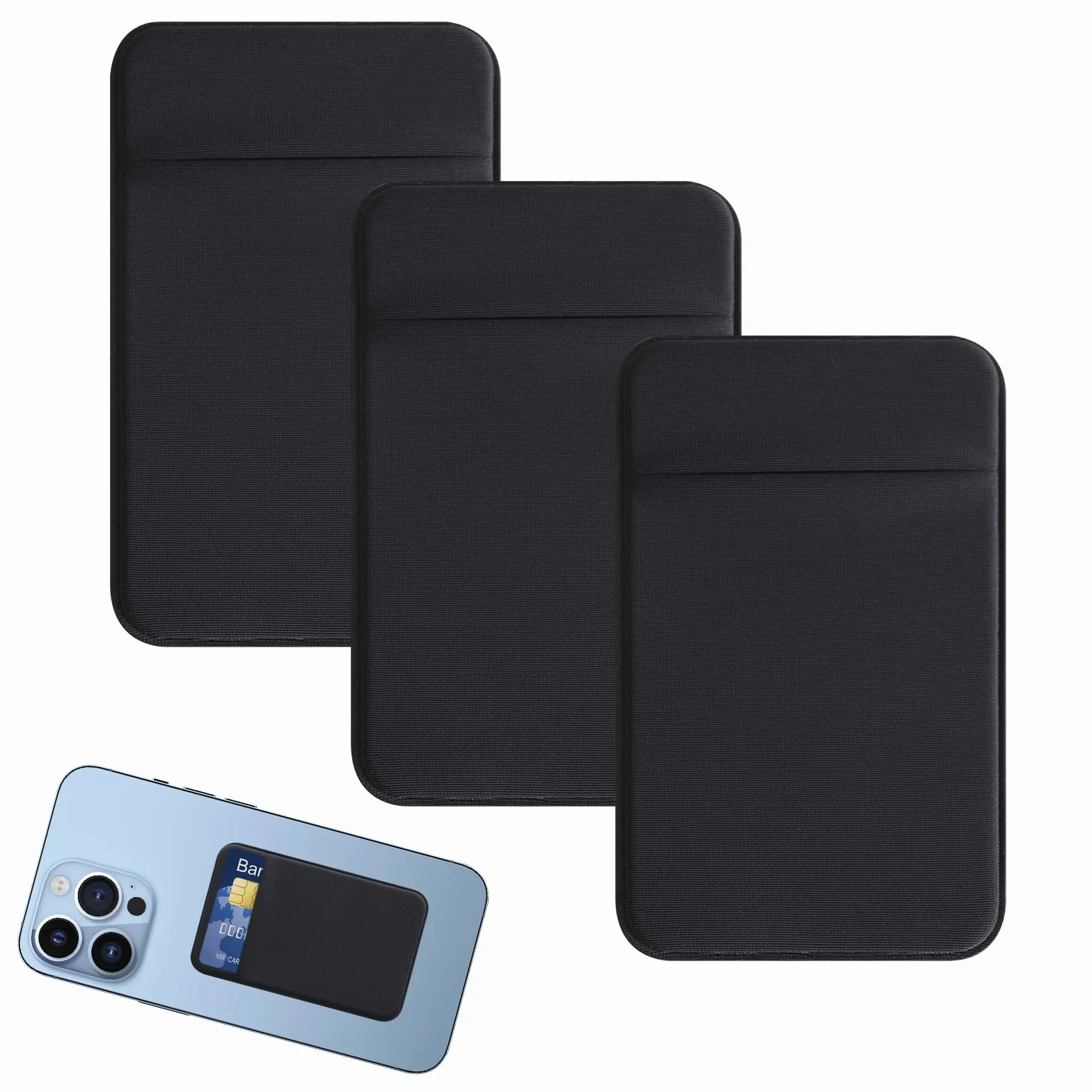 Portefeuille de Téléphone 3 Pièces à Coller Pochettes Extensibles en Tissu Compatible iPhone Samsung LG Noir