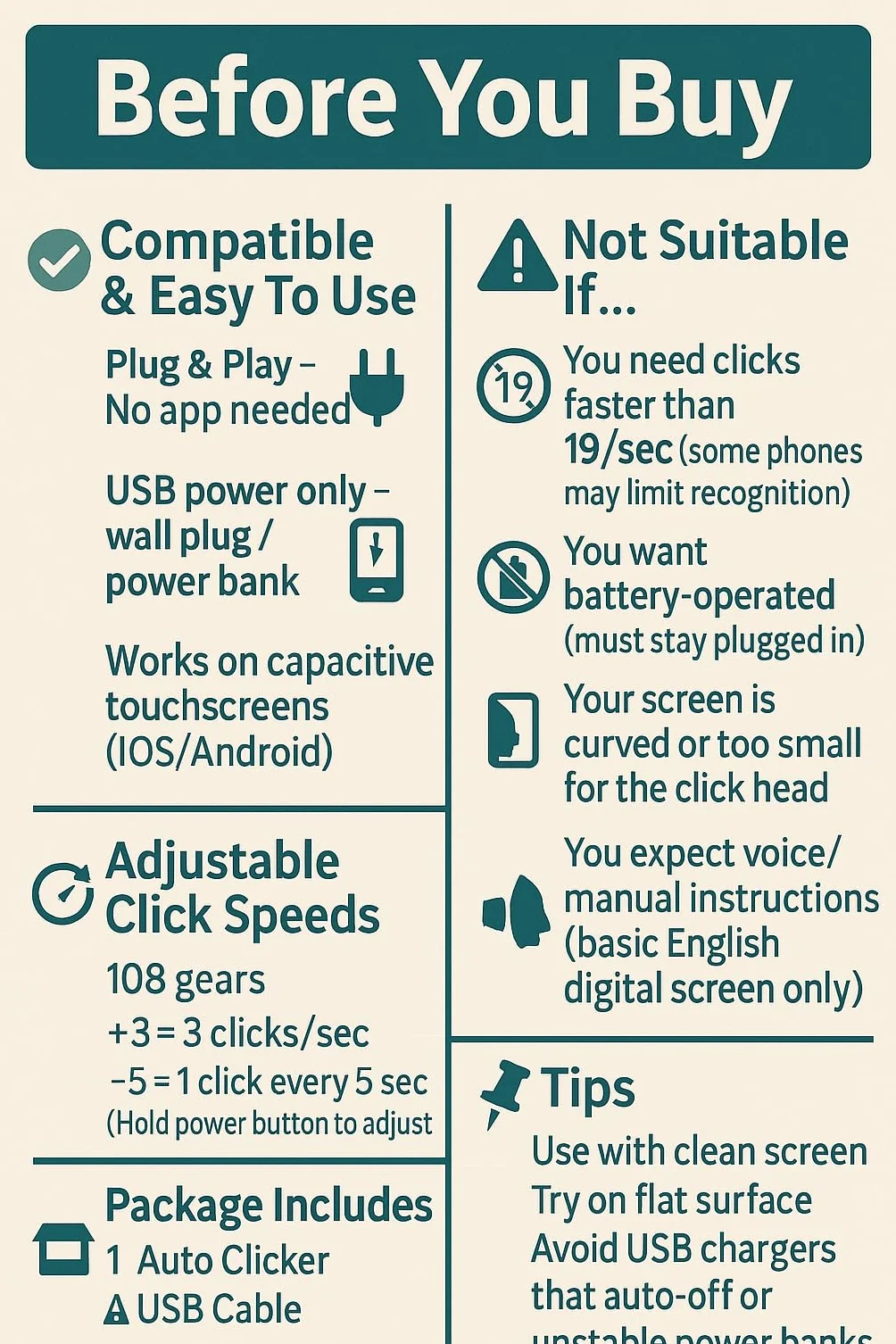 Auto Screen Clicker Portable Simulé Doigt Clic Continu Vitesse Réglable Clicker Physique Adapté aux Jeux