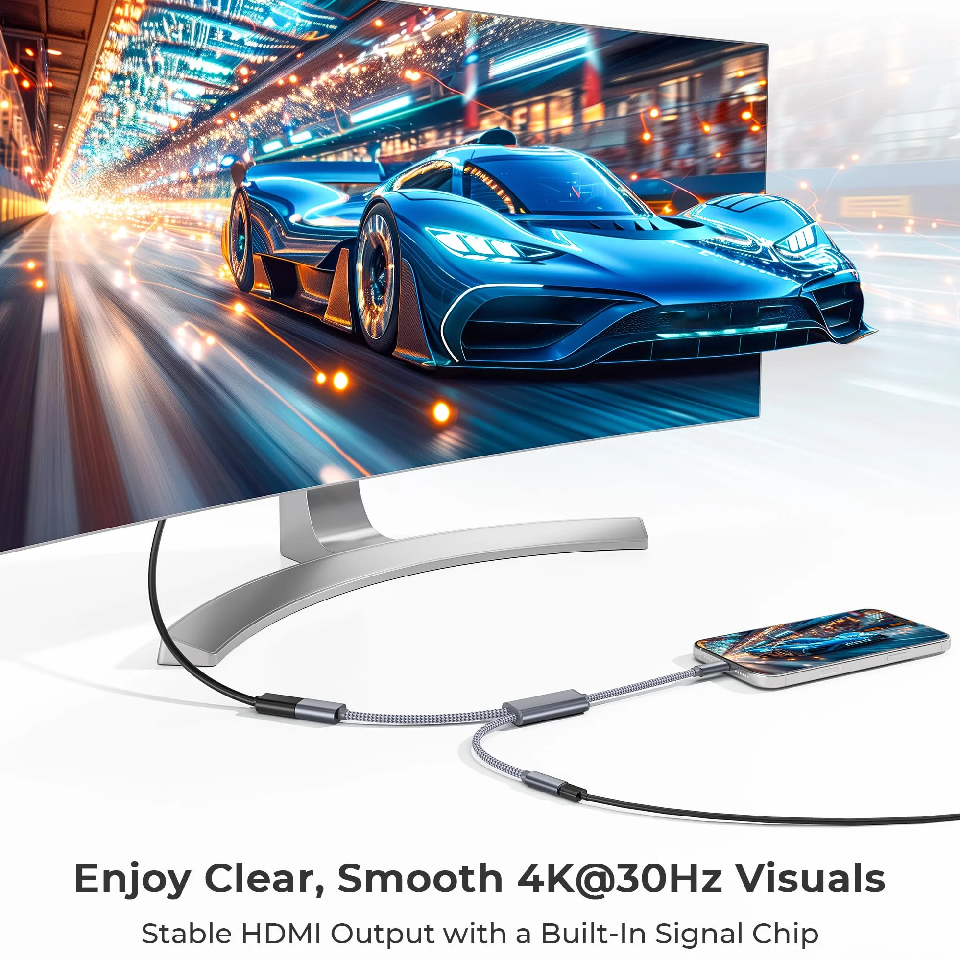 Basesailor Adaptateur USB C vers HDMI,2-en-1 Type C vers HDMI 4K@30Hz avec charge PD 100W femelle pour iPhone 17/16/15 Pro Max Plus,MacBook,iPad Air/Mini,Samsung S25/S24/S23,Steam Deck,Nintendo Switch