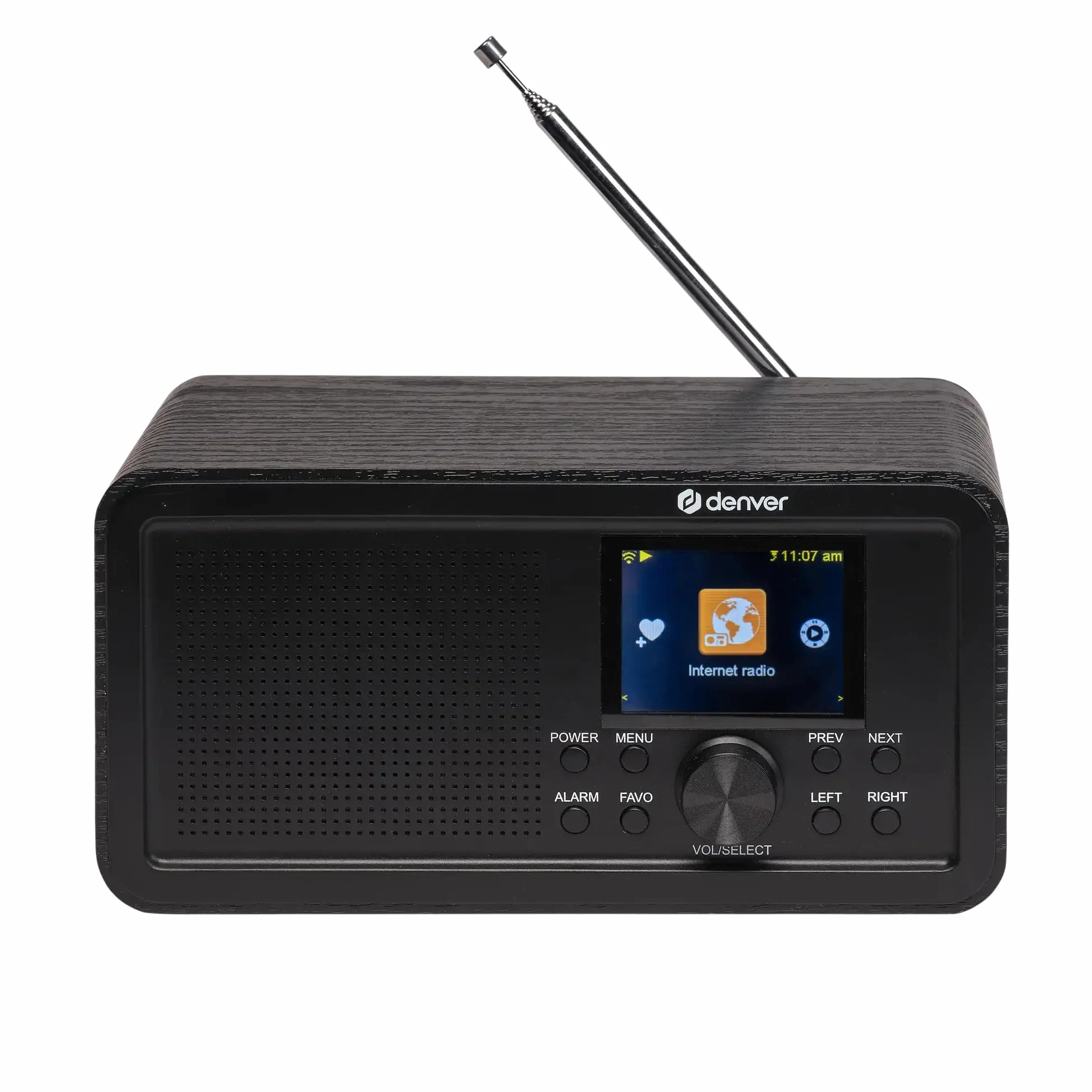 Denver DIR-200 Radio Internet Dab+/FM Wi-FI Bluetooth 5.0, écran 2,4 Pouces, AUX, Piles AA ou USB-C, Noir