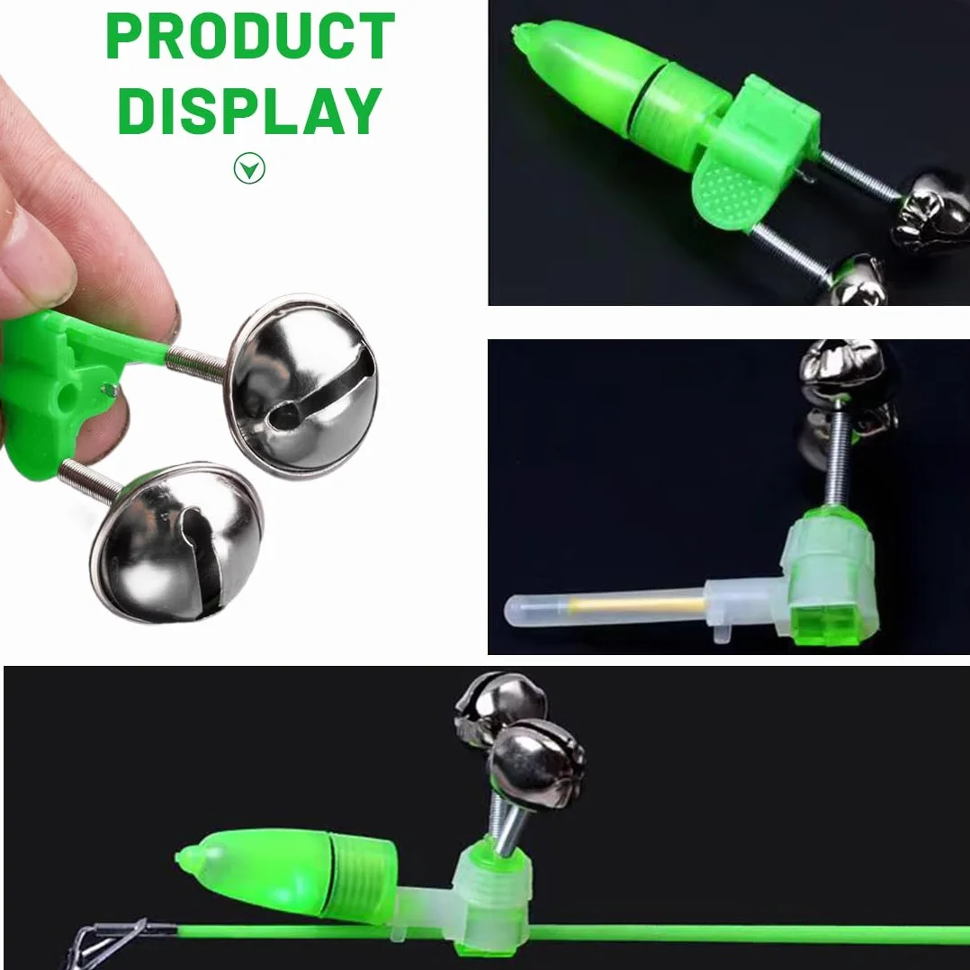 Fishing Rod Bells Alarm Bells Double Rod Clamp Twin Bells Tackle Night Fishing 10 Pieces