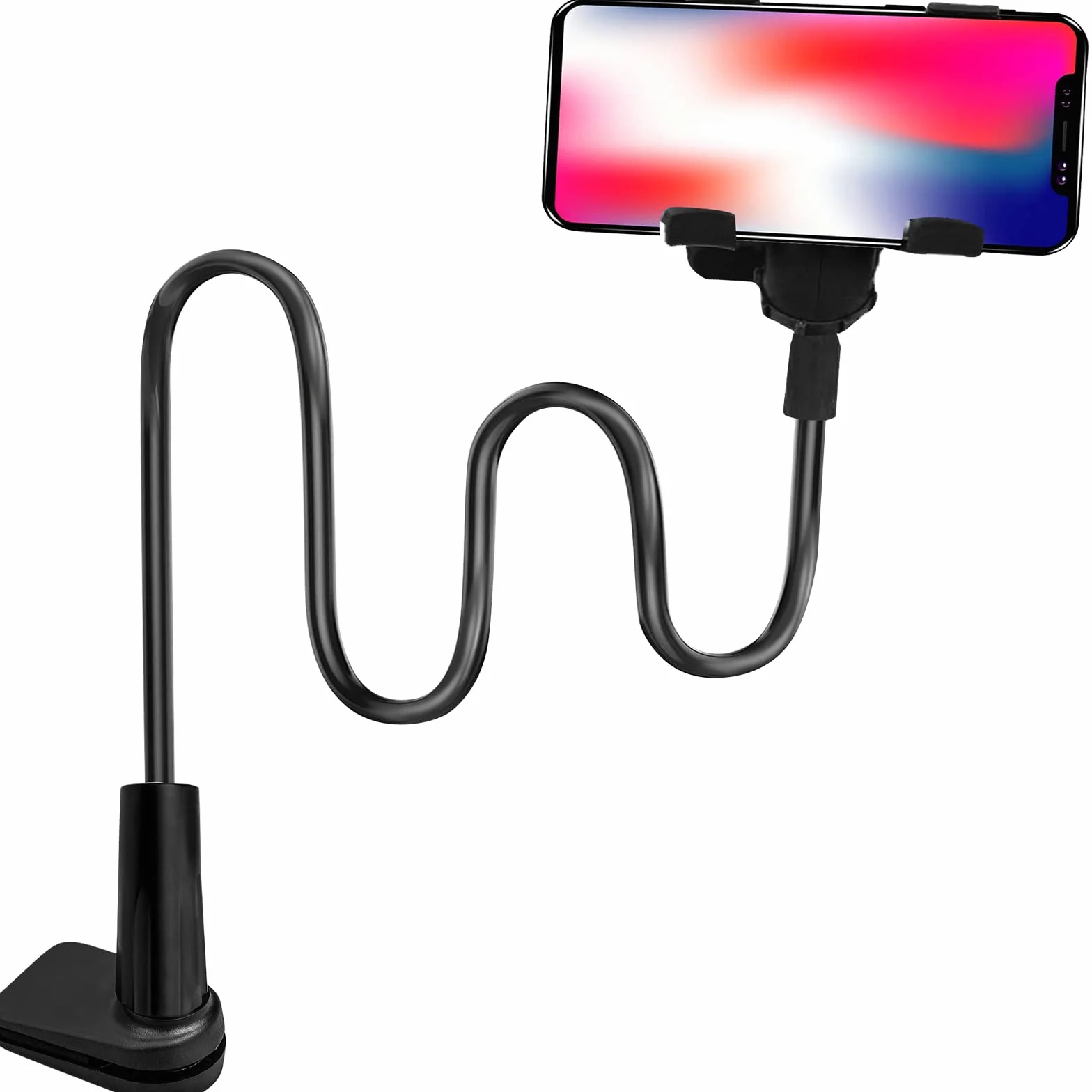 Support de Téléphone Portable à Col de Cygne, Support de Tablette et Smartphone Pliable-Bras Flexible 360 Clip De Montage Support, Noir 75 cm de Longueur Totale