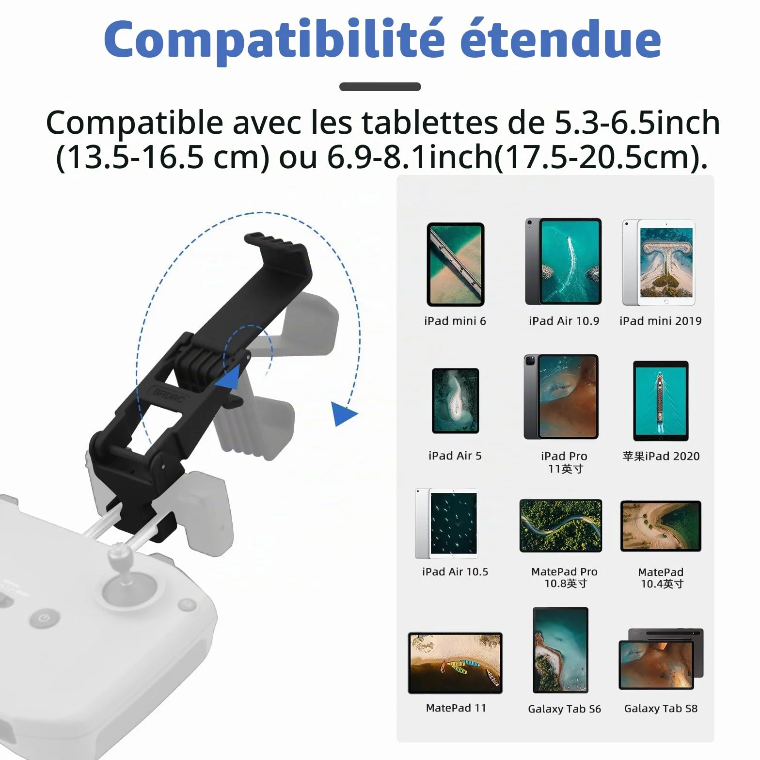HeiyRC Support de Tablette pour Drone DJI Air 3S/Neo/Mini 4K/Mini 3/3 Pro, Mini 2/2 SE, Mini 4 Pro/Mavic 3, Mavic Air 2/2S, télécommande réglable pour iPad Mini/Air