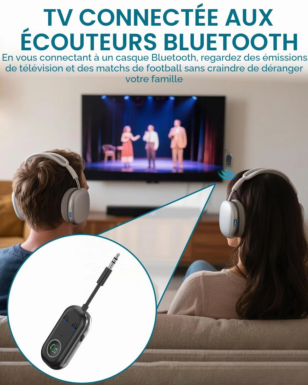 Adaptateur Bluetooth Avion 5.3, Transmetteur Récepteur 2 en 1, 3,5 mm AUX pour TV, Voiture, Casque