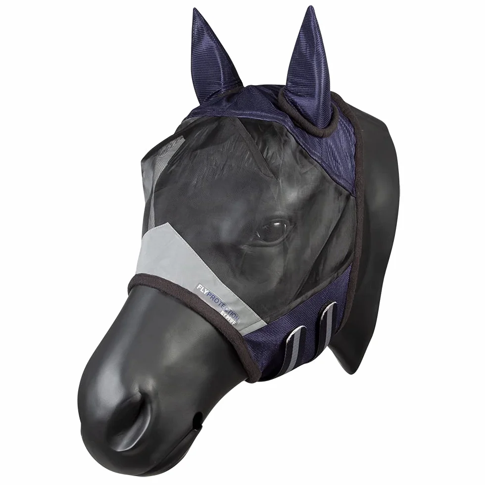 PFIFF Shetty Masque Anti-Mouches Protection UV pour Cheval Bleu foncé