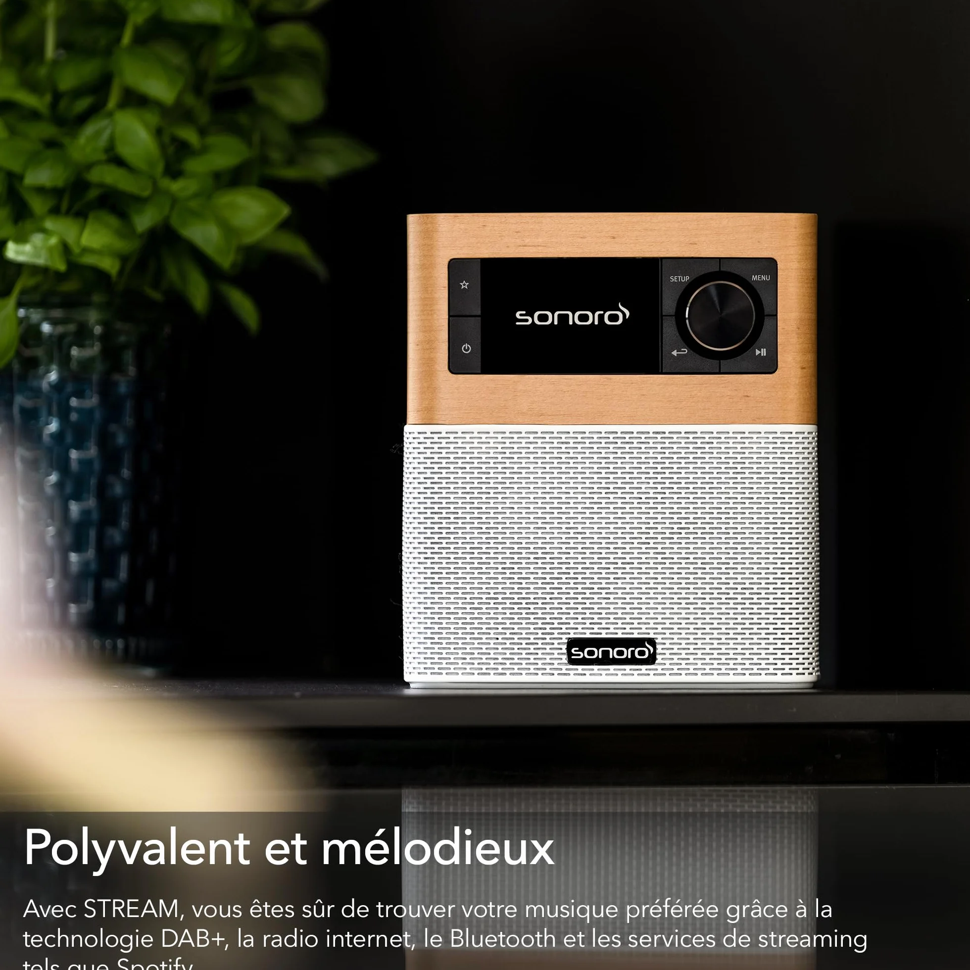 sonoro Stream Radio Internet avec Bluetooth (FM, Wi-FI, Spotify, Deezer, résistante aux éclaboussures) érable/Blanc