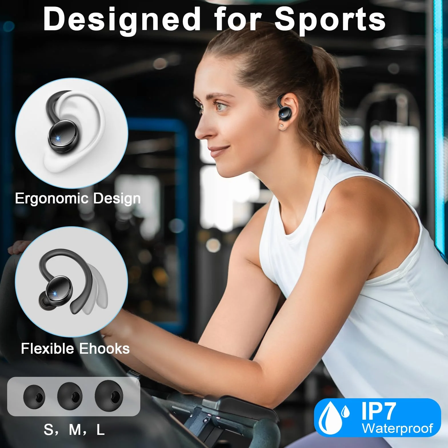 Matast Écouteurs sans fil de sport, 50H Casque sans fil Bluetooth, 2026 Casques sans fil Bluetooth, écouteurs Bluetooth 5.4 HiFi stéréo